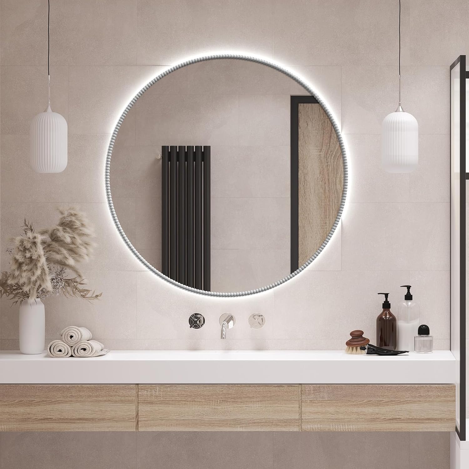 10ft Decorative Bead Pearl Wall Molding Trim, Flexible PVC Peel and Stick Trim for DIY Home Décor, Bathroom Mirror Frames, Cabinet Edges, Door & Window Borders (White, W:0.39" ×T:0.22") - Image 2