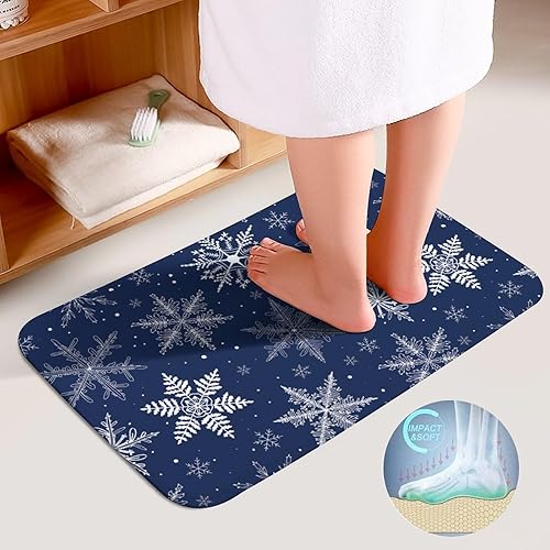 Miniatura 3 de Winetr - Juego de 3 alfombras de baño con diseño de copos de nieve de Navidad, antideslizantes, absorbentes, de secado rápido, juego de alfombras de