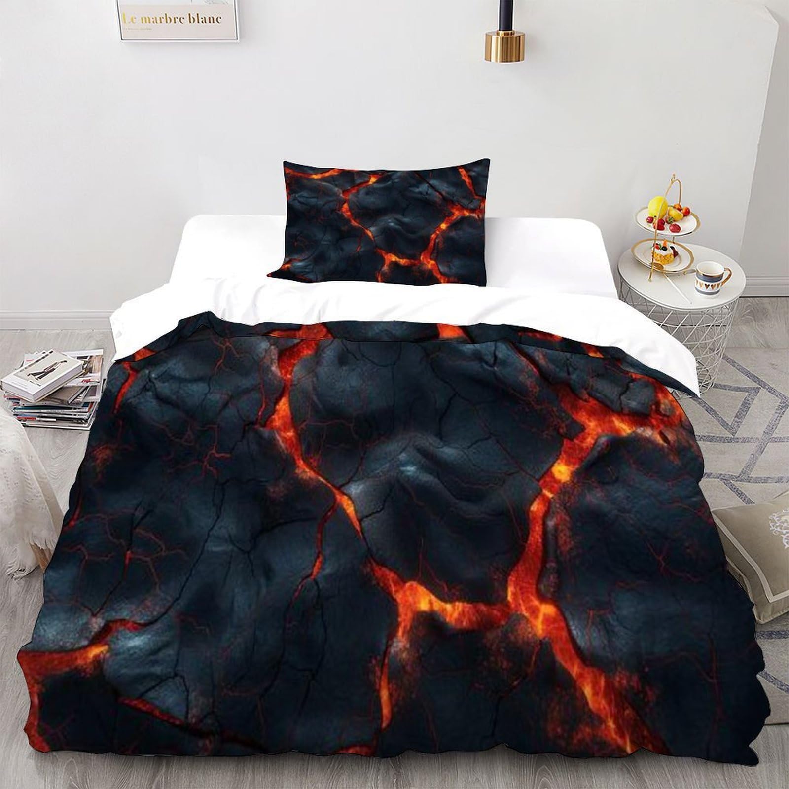 Parure de lit microfibre space theme housse couette 135x200 drap lit simple motif lave et univers