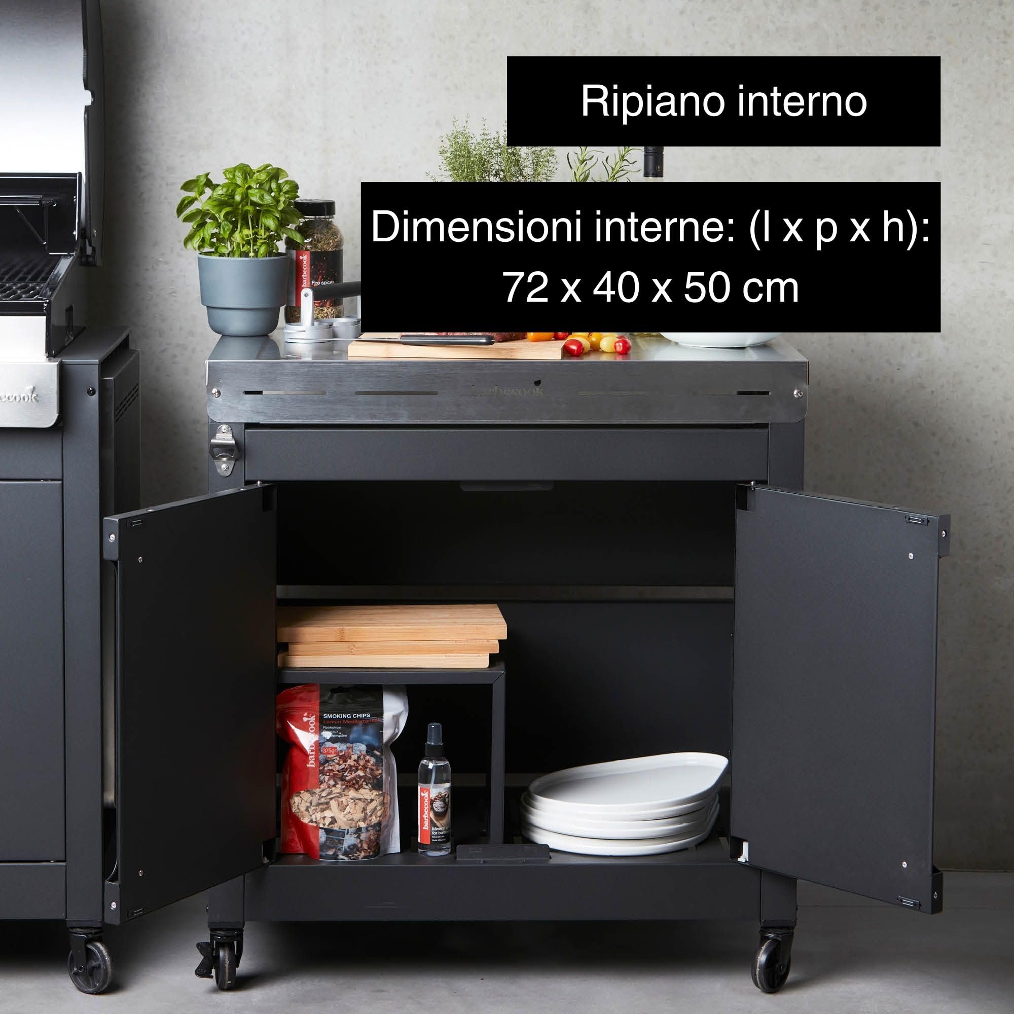 Barbecook Premium Buddy cucina esterna da giardino con vano portaoggetti e apribottiglie integrato per barbecue, 84x46x90cm