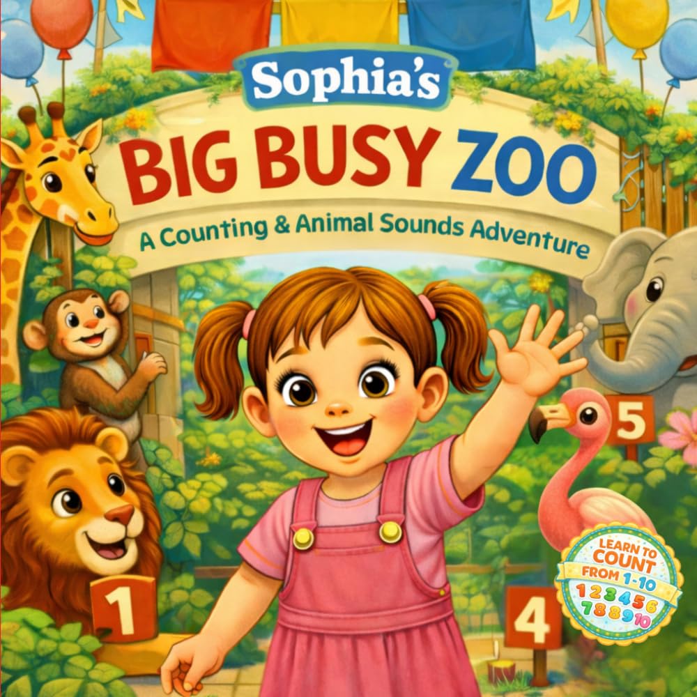 Sophia’s Big Busy Zoo: A Personalized Name Book for Kids | Counting & Animal Sounds | Perfect Gift for Baby Girls, Toddlers & Preschoolers Named Sophia