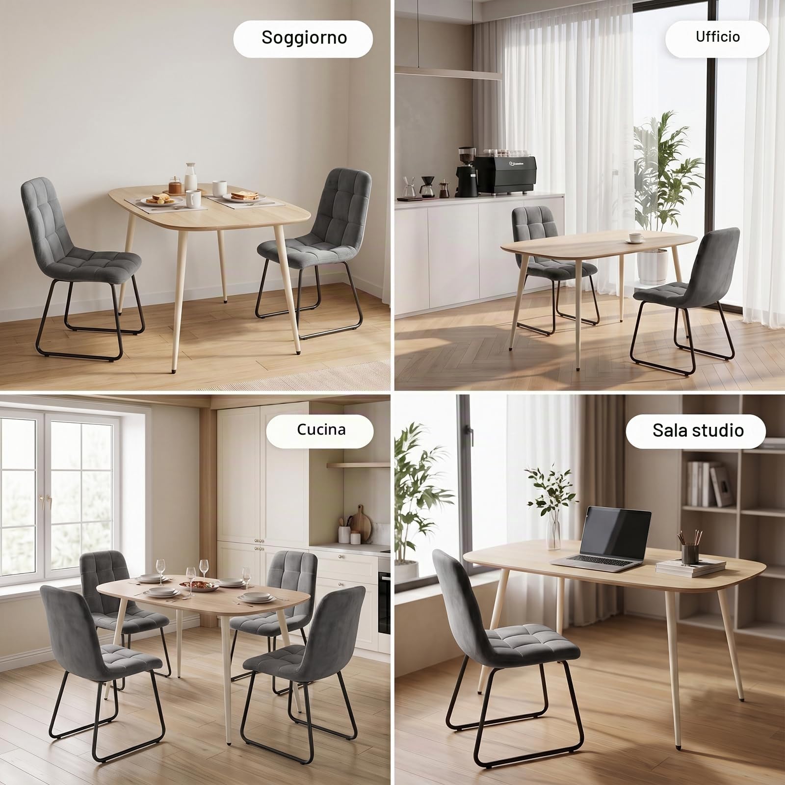 JIEXI Set di tavolo da pranzo moderno per 4 persone, superficie resistente e 4 sedie a forma di U, mobili da cucina e sala da pranzo, per piccoli spazi