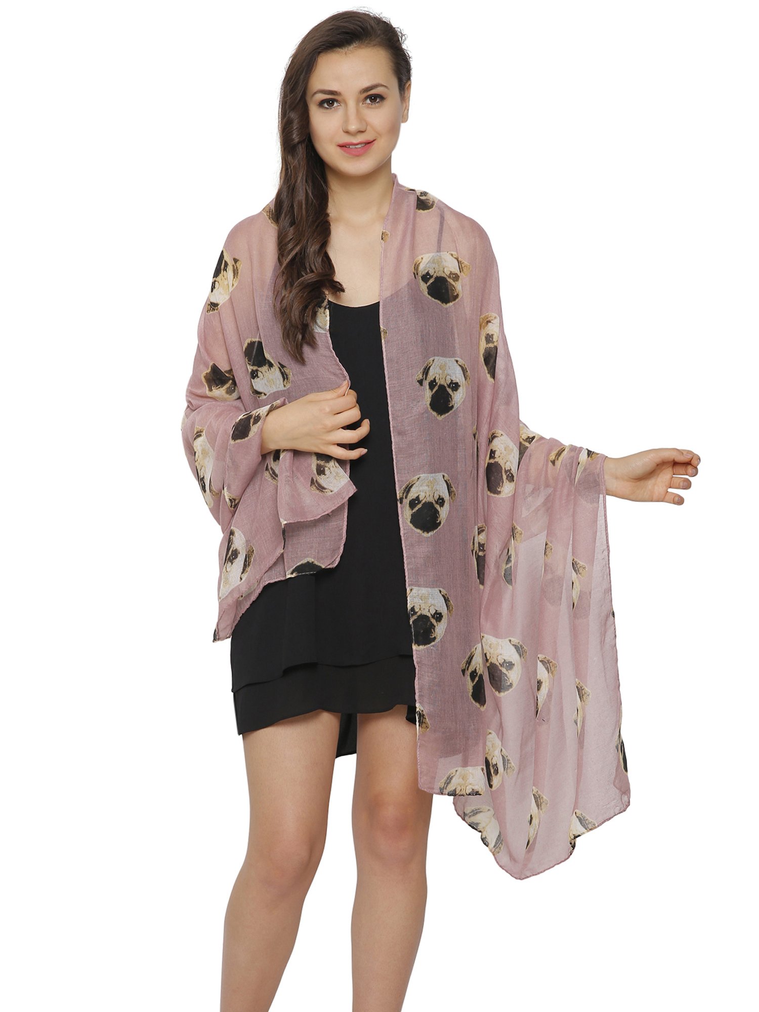 World Of Shawls Women's Dusky Pink Girls Pug Dog Puppy Pugs Scarf Neck Wrap Shawl Soft Fashion London (Dusky Pink)