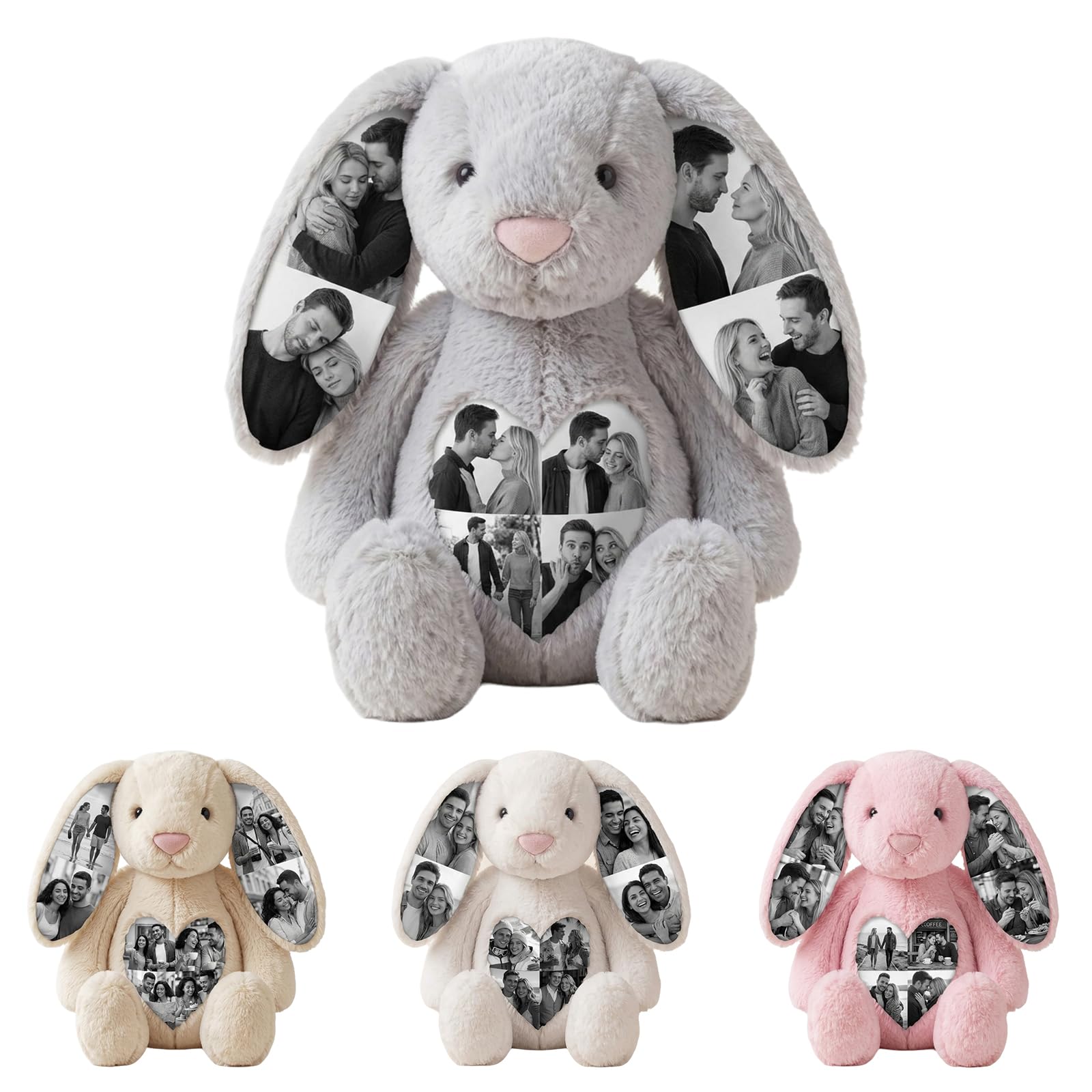 Personalised Bunny Teddy, Custom Photo Soft Bunny, 28/40cm 4 Colours