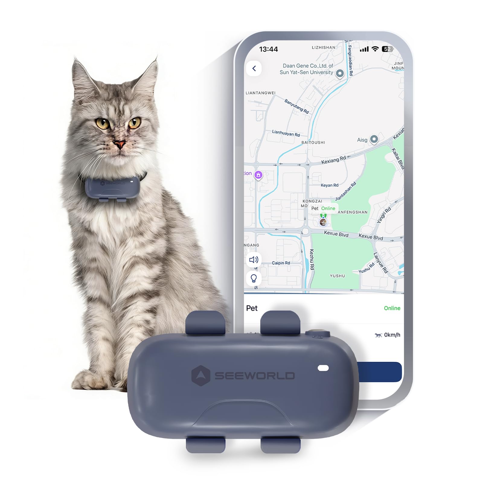 SEEWORLD Cat Tracker Dog Tracking Device with Real-Time Location | Activity Sleeping Monitoring | Geo-Fence for All Collars-iOS & Android, Subscription Required