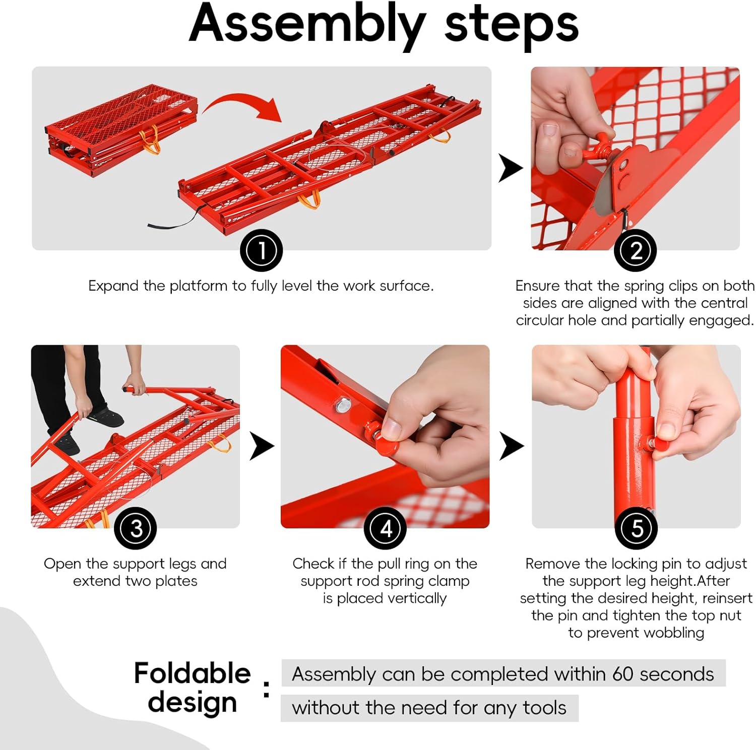 Foldable Work Platform Scaffolding, 1000 LBS Capacity Heavy-Duty Drywall Cart, 5-Level Adjustable 33"-57" Folding Scaffold Ladder Non-Slip Mat, for Painting, Construction & Warehouse 1.8M