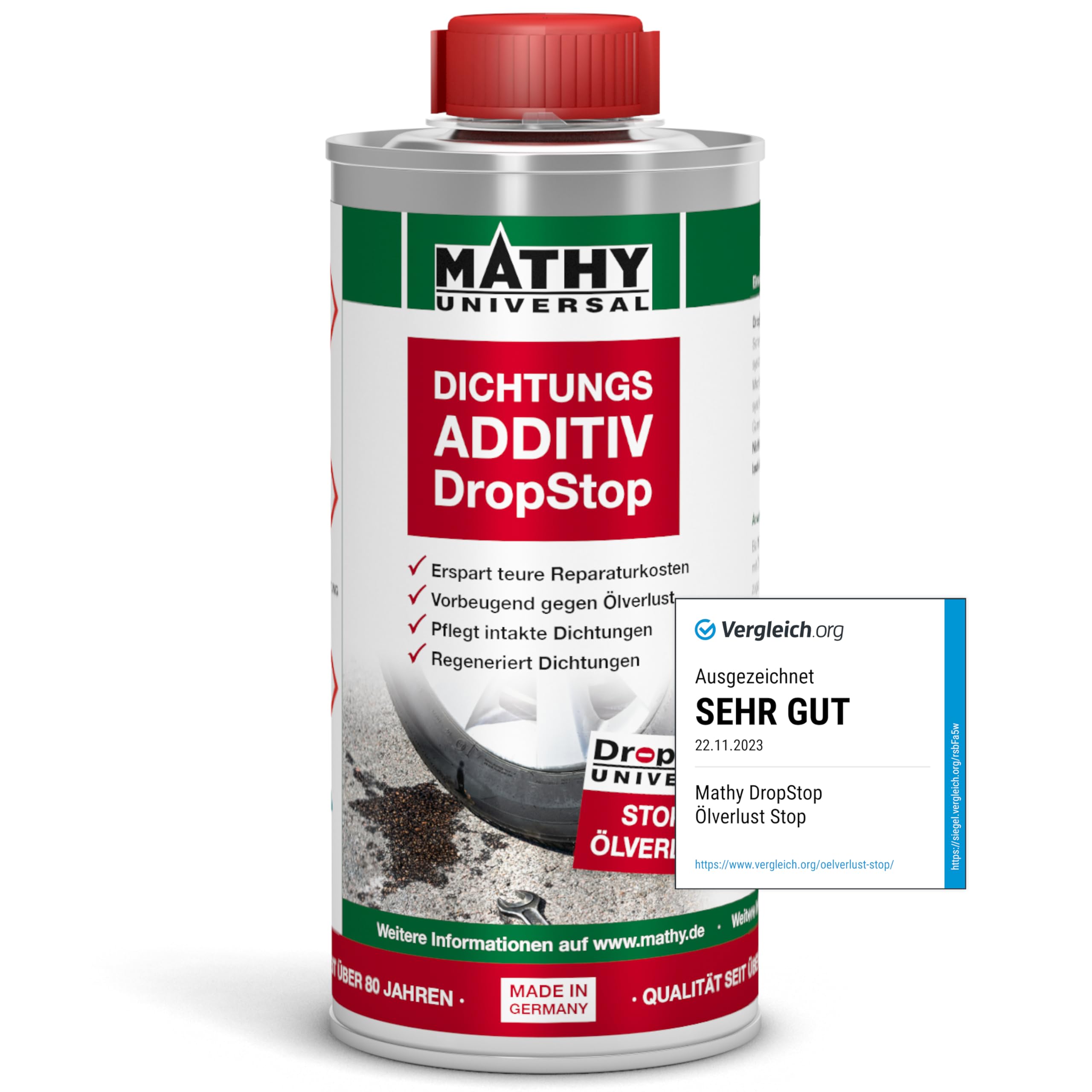 MATHY-DropStop Dichtungs-Additiv (250 ml) - Öl-Additiv stoppt Ölverlust im Motor, Getriebe, Hinterachsen & Servolenkungen - regeneriert Dichtungen