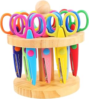 Hohopeti 1 Conjunto De Tesouras Com Base De Madeira Para Artesanato Tesouras De Artesanato Borda Decorativa Tesoura De Papel Tesoura De Viagem Tesoura Artesanal De Aço Inoxidável Para