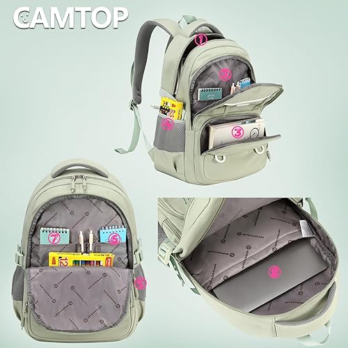 Miniatura 6 de CAMTOP Mochila para laptop de 15.6 pulgadas, universidad, secundaria, adolescentes, niñas, mochila de viaje, mochilas casuales (17 pulgadas, verde