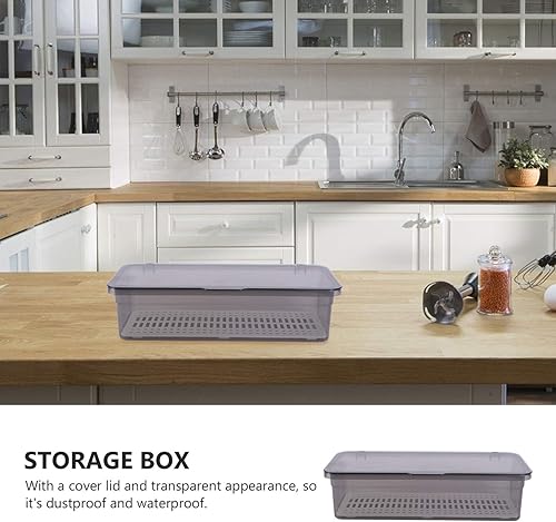 Miniatura 6 de Cabilock Bandeja de cubiertos con tapa y escurridor, organizador de cajones de cubiertos de plástico, bandeja de cubiertos a prueba de polvo para