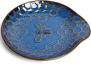 Ceramic Spoon Rest, 5.3 Inch Farmhouse Spoon Holder for Stove Top, Kitchen Accessories, Dishwasher Safe, Set of 2 (Vintage Blue)