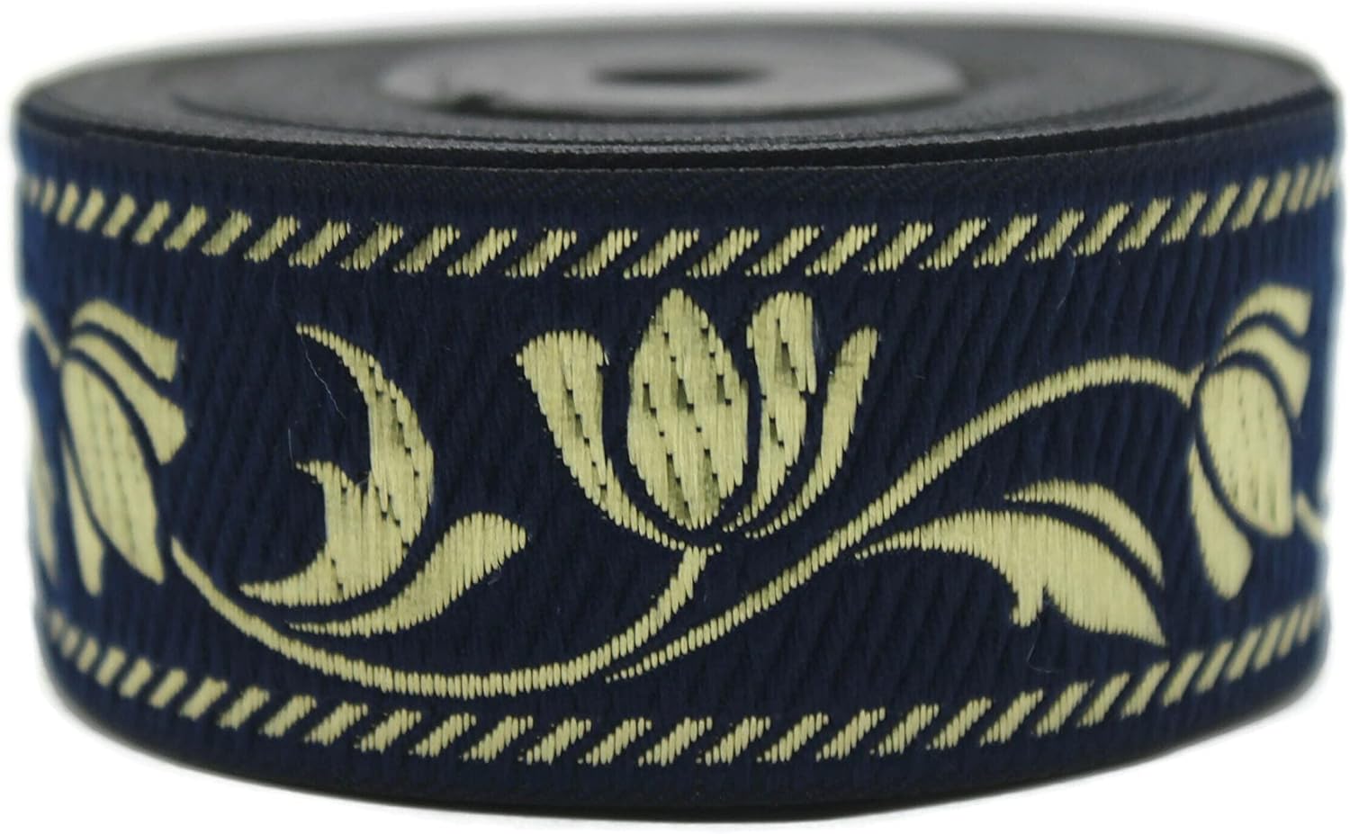 11 Yard Spool 1.37 inches Wide Blue and Gold Ottoman Tulips Jacquard Ribbon Sewing Trim Upholstery Fabric Costume Drapery Making Trimming 35090