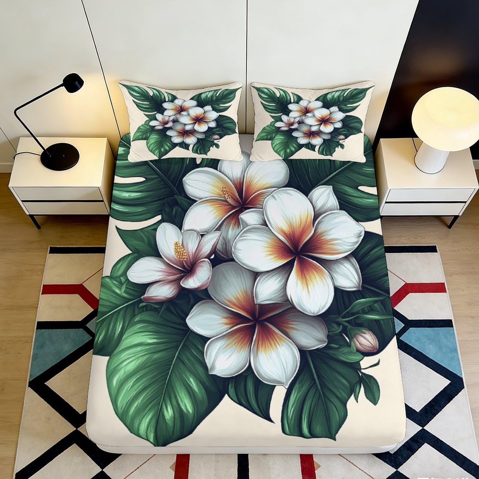 Pnayamiorkfel Style-7 3D Printed Tropical Plumeria Fitted Sheet Microfiber Floral Mattress Cover For Bedroom Guest Room Home Decor 90X200x25cm