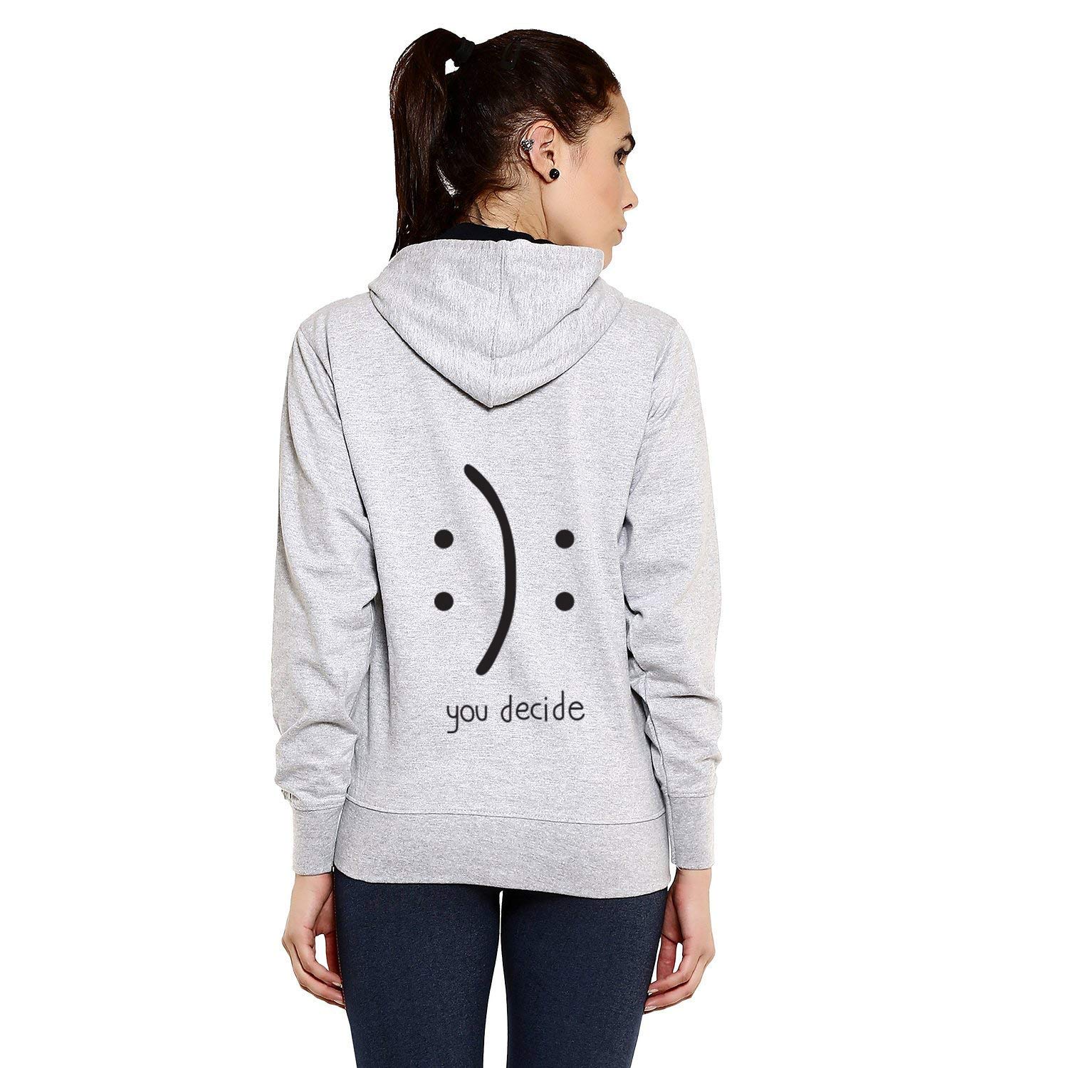 Goodtry GWomen's Cotton Hoodies Back Print -You Decide-Grey Melange