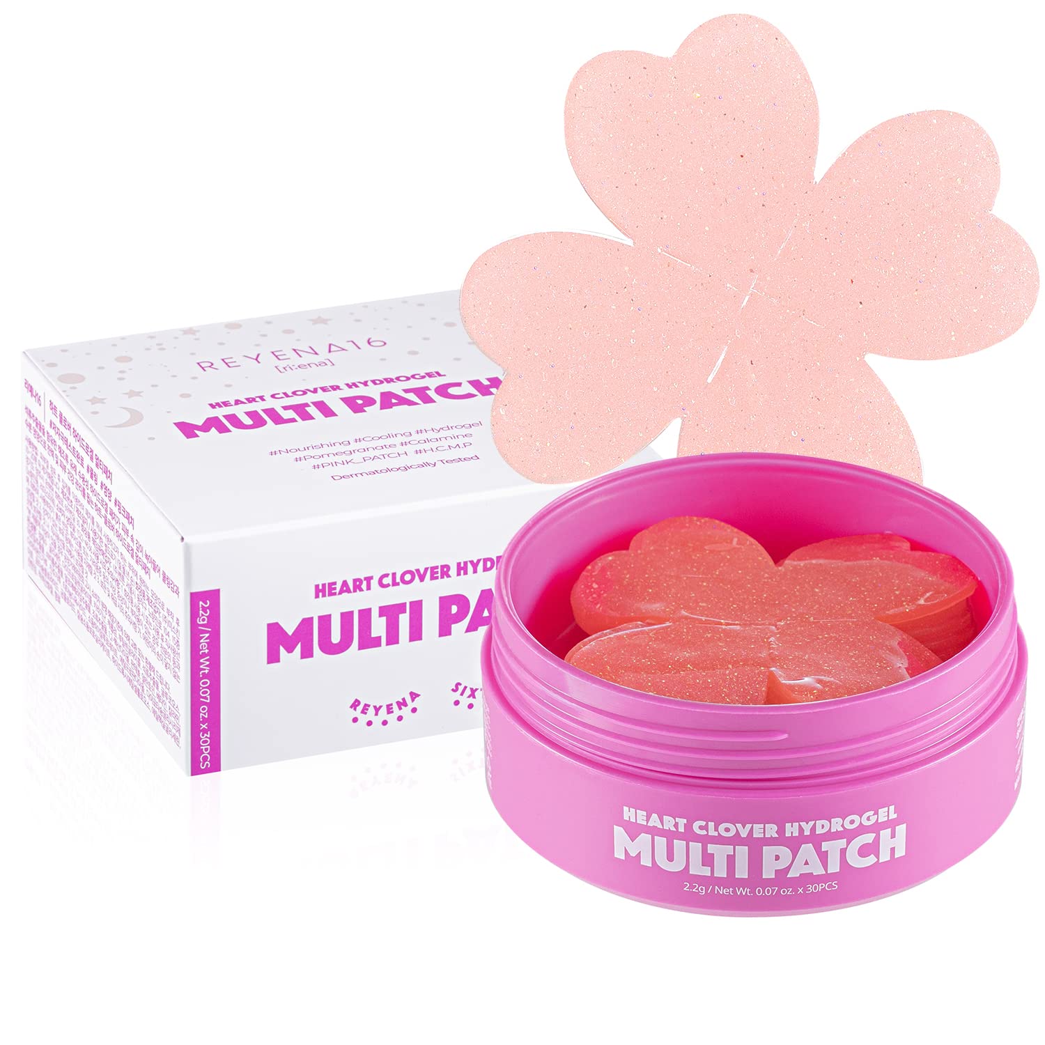 Heart Clover Hydrogel Multi Patch – Moisturizing Pads for Wrinkles – Redness & Skin Troubles Relief – Calamine, Gold, Seaweed, Pearl Extracts - Dermatologically Tested – 30 Sheets