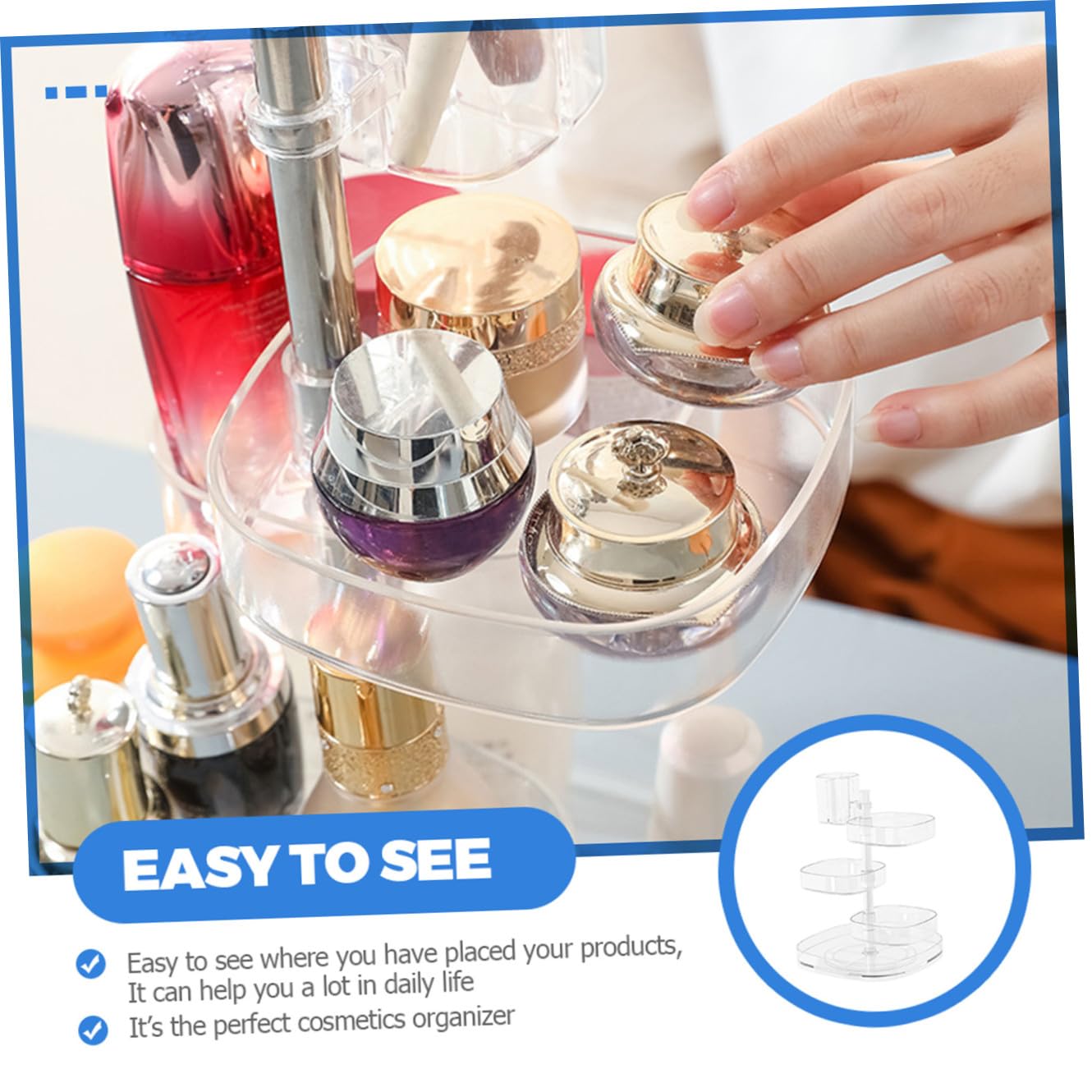 Organisateur Maquillage Rotatif Boîte Rangement Transparent Pour Emulsion Cosmétiques Soins Visage Accessoire Salle de Bain Bureau