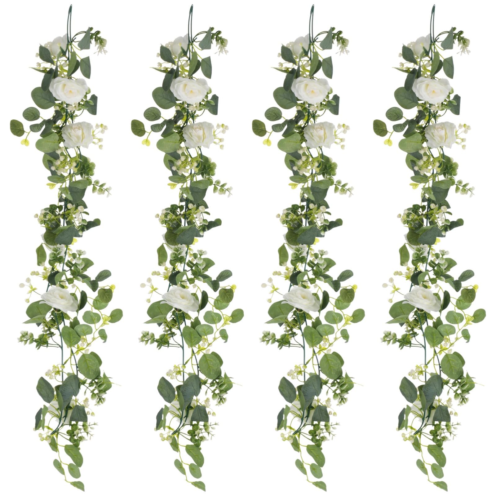 4 Stück hängende Girlande, 180 cm, Eukalyptus-Ranken mit weißen Rosen, perfekt für Hochzeitsbögen, Heimdekoration