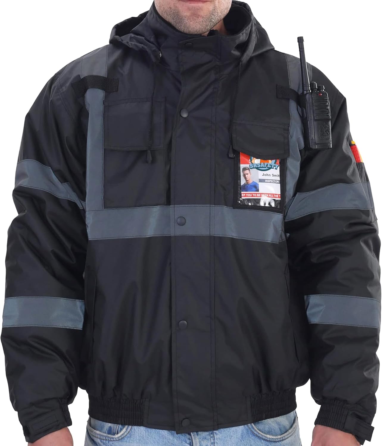 SRsafety High Visibility Safety Jacket,Reflective Waterproof Jacket with Black bottom,Construction Work Jacket for Men/Women