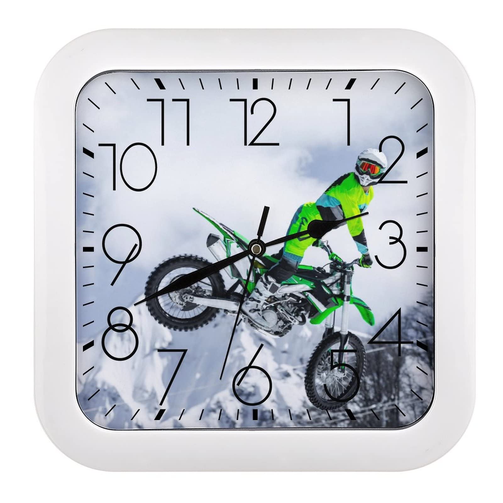 Horloge Murale Motocross Carrée 26cm Cadran Grands Chiffres