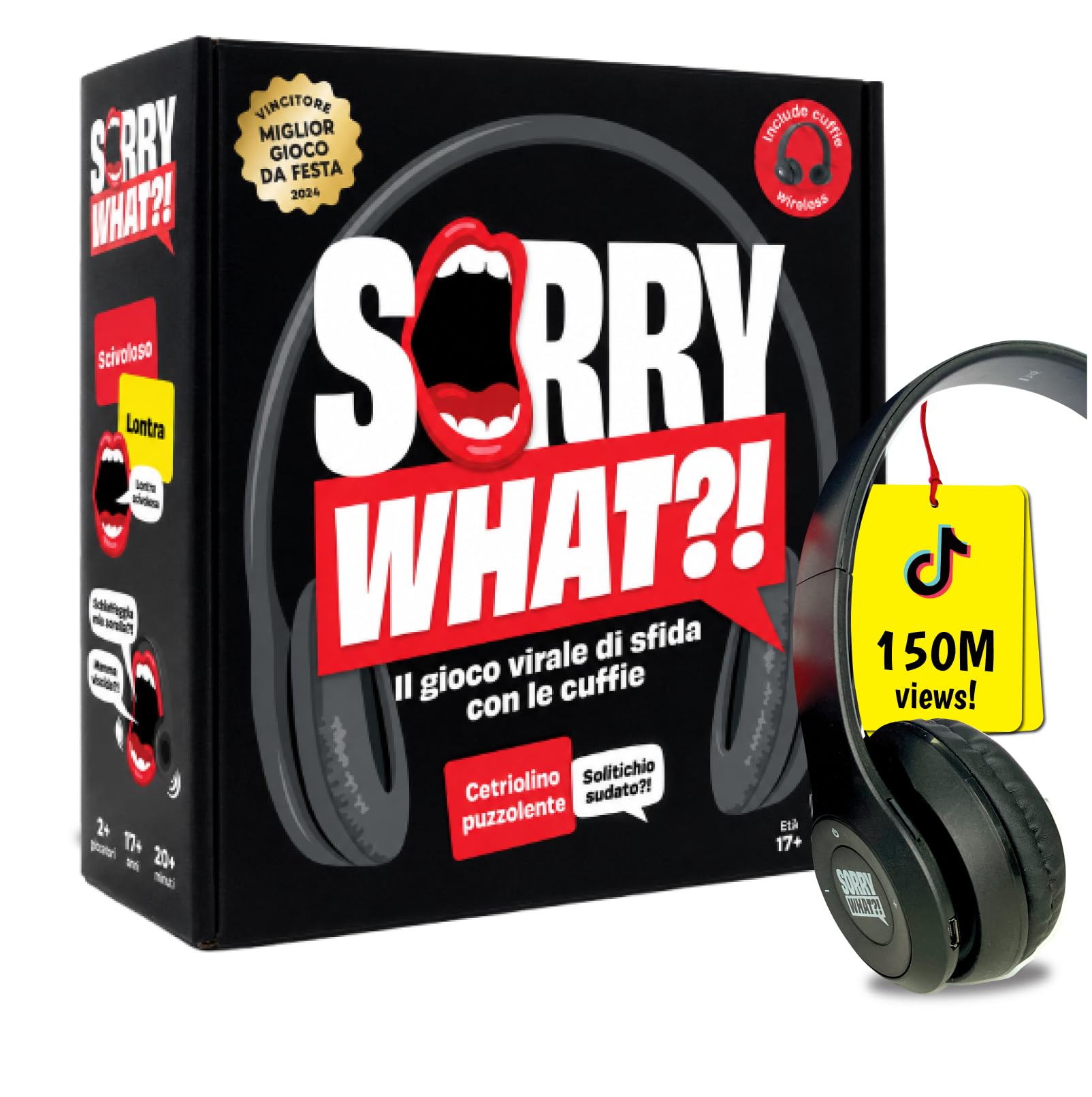 Sorry What - Giochi Di Societa Per Adulti Con Lettura Labiale Senza Censure - Ispirati Alla Sfida Delle Cuffie Di Tiktok - Da 2 Giocatori In Su - 40.000 Combinazioni Di Frasi Divertenti - Ages 17+