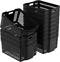 Vista 1 de Vababa Paquete de 12 cestas de almacenamiento grandes, apilables, rectangulares, de plástico, color negro