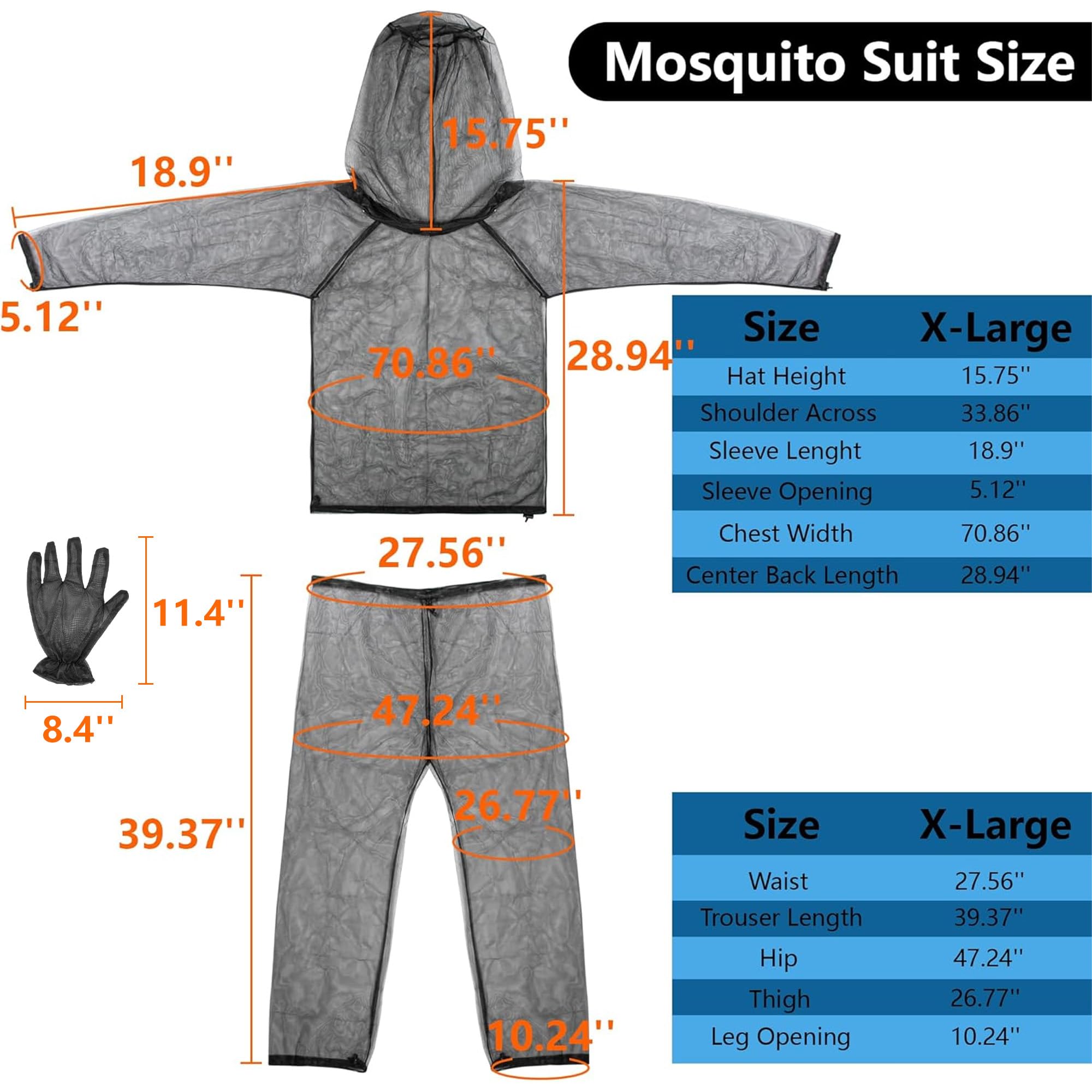 Mückenschutz Kleidung- Insektenjacke und Hose- Anti Moskitonetz Anzug- Mesh Insektenschutz Kleidung mit Handschuhe for Outdoor Protection From Bugs, Fliegen, Gnats, No-See-Ums & Midges