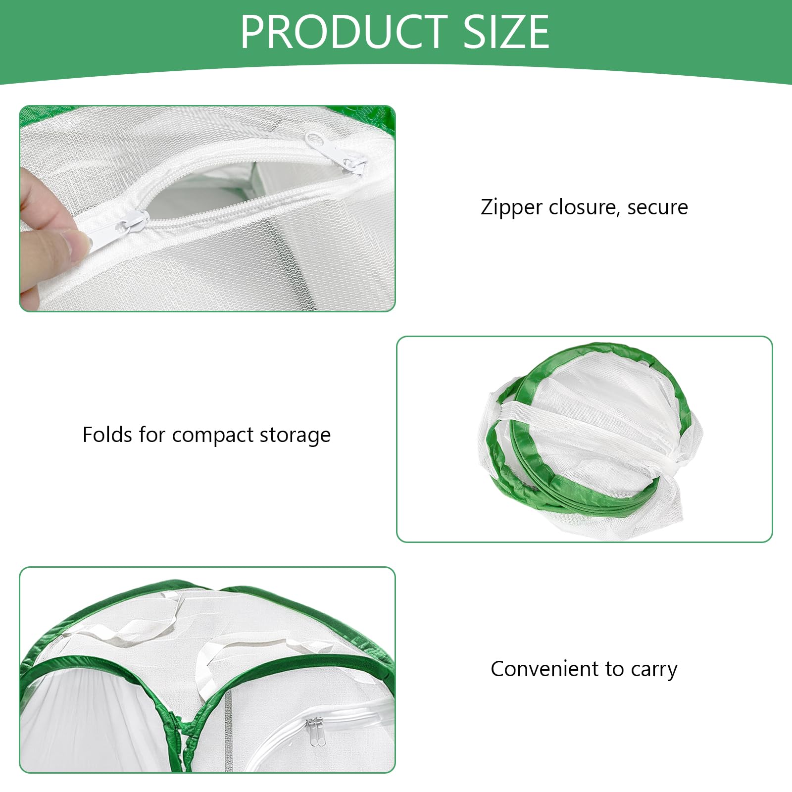 Gabbia per Insetti e Farfalle,Gabbia per Habitat Farfalla, 40×40×60 cm, Terrari Pieghevole in Rete per Piante, Insetti(Verde) - 4