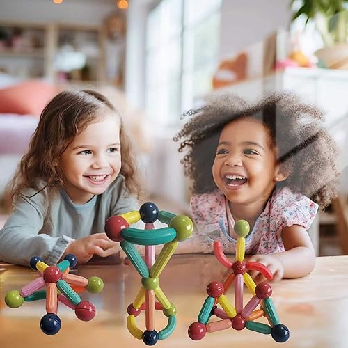 Miniatura 7 de PSDVAYI 112 bloques de construcción magnéticos, juguetes de construcción STEM para niños de más de 3 palos y bolas magnéticas grandes, juego de