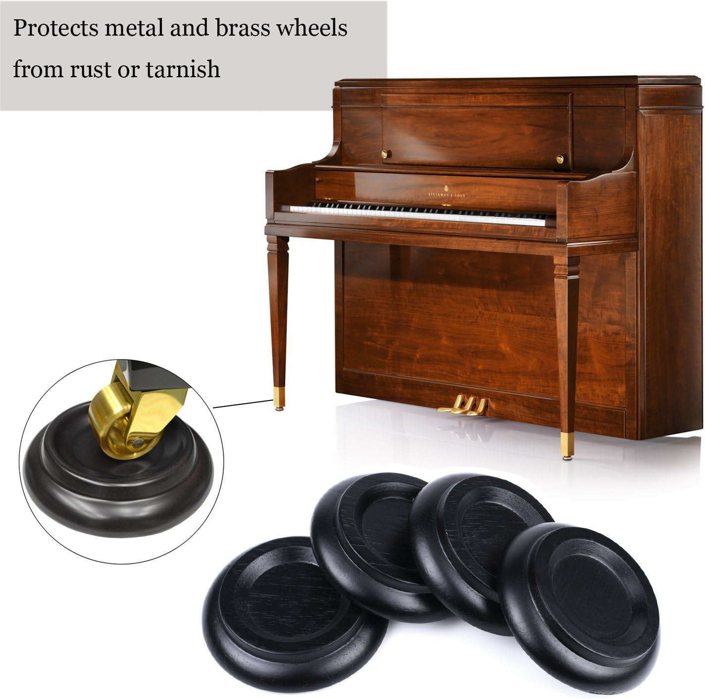 Piano Caster Cups for Upright Piano,Wood Caster Cups Piano Leg Floor Protectors with Non-Slip