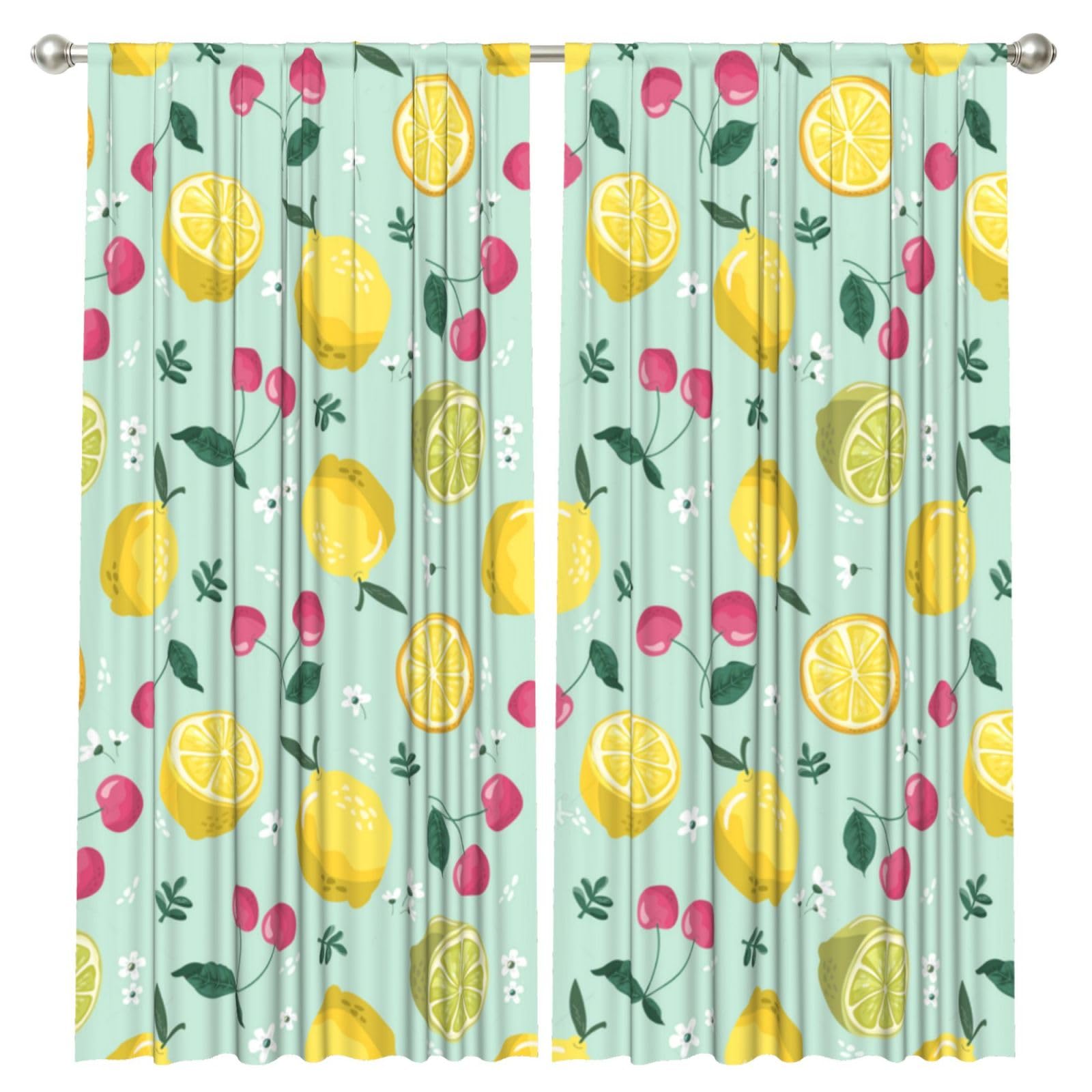 InOmak Lemon Cherry Fruit, 2 Panels Window Curtains 52 x 84 Inch Blackout Curtains for Living Room Bedroom