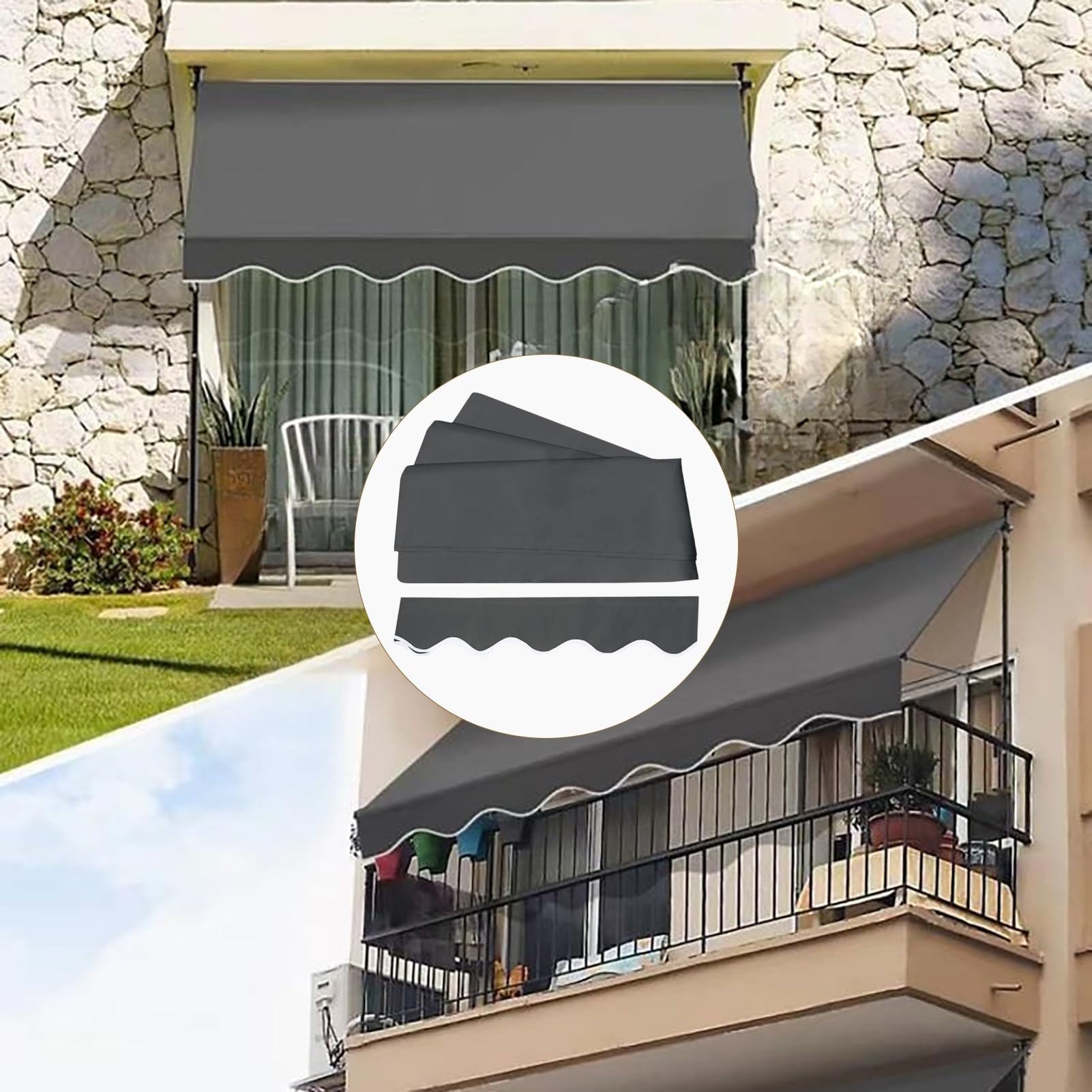 Telo Di Ricambio Per Tenda Parasole Retrattile, Telo Ombreggiante Di Ricambio In Poliestere Impermeabile Per Tende Da Sole, Telo Di Copertura Per Terrazze, Negozi, Giardini(Gray,10x5ft)