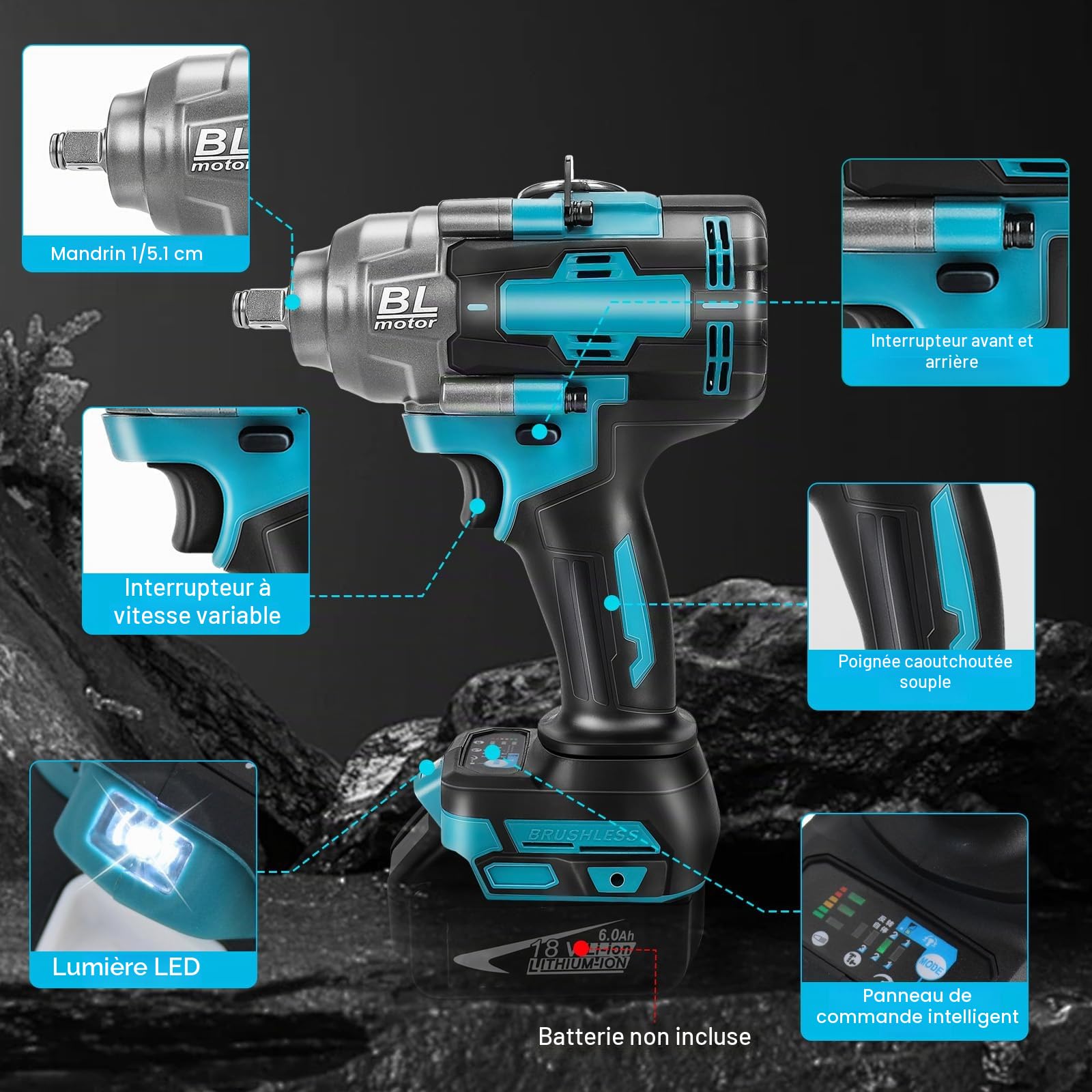 Clé à Chocs Sans Fil Brushless Compatible avec Makita 18 V (sans batterie)