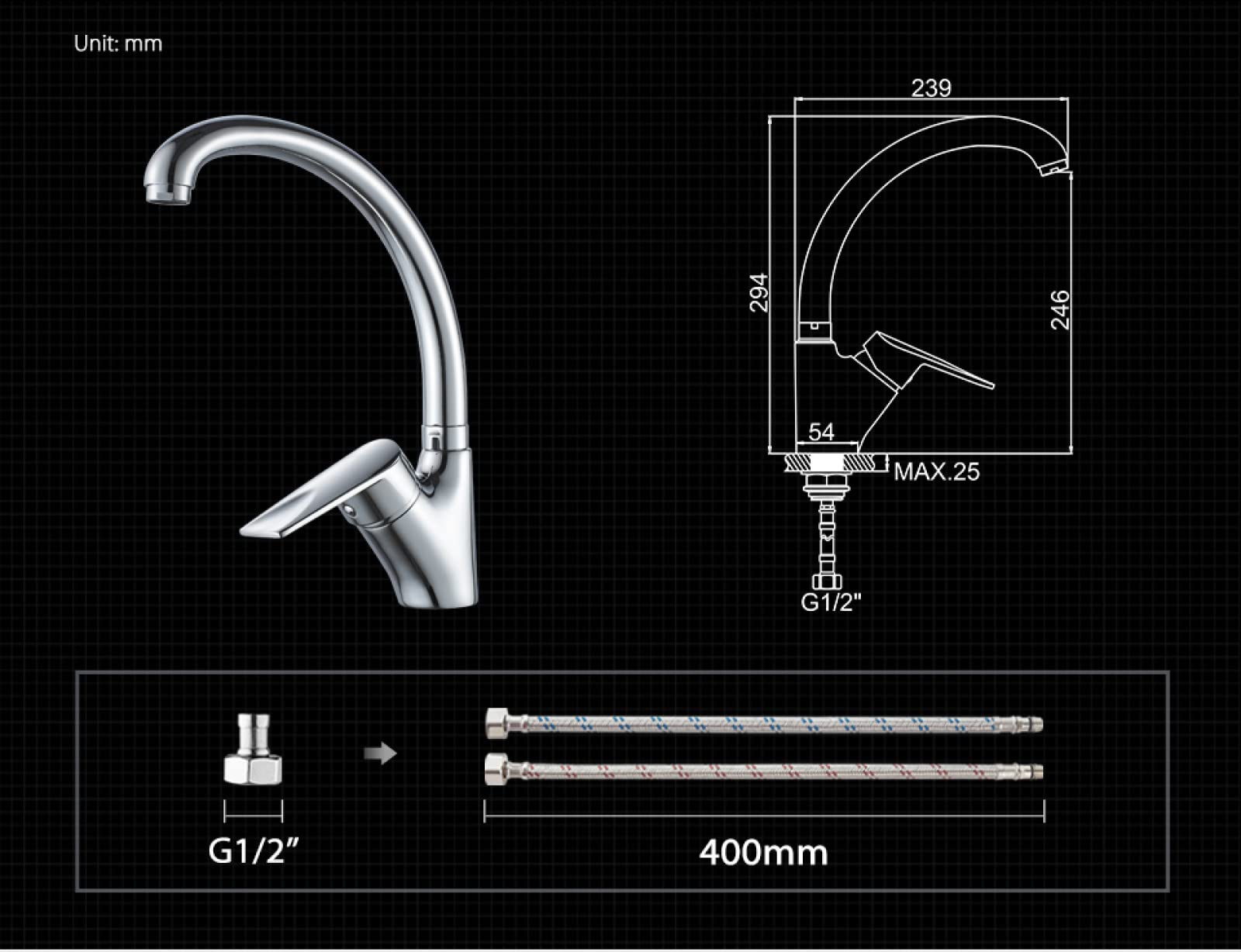 Rubinetti da Cucina Rubinetto da Cucina Nero Miscelatore monocomando Kicthen Lavello Acqua Calda Fredda Miscelatore da Piano Grifos De Cocina