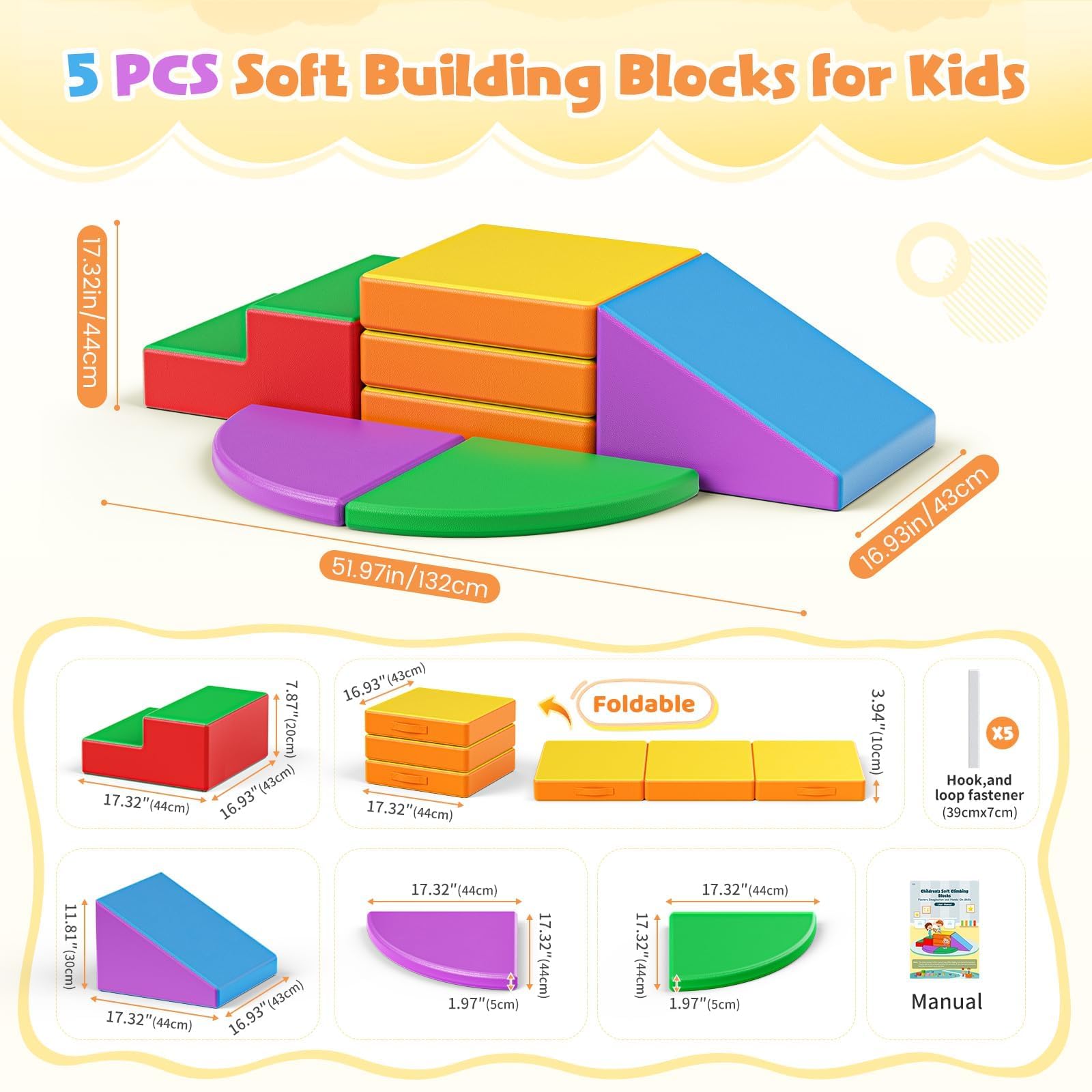 5P-Soft Climbing Blocks, Baby Soft Play Climbing Blocks, High-density Pearl Cotton, PU Cover Scratch-Resistant Clean Easily - Image 7
