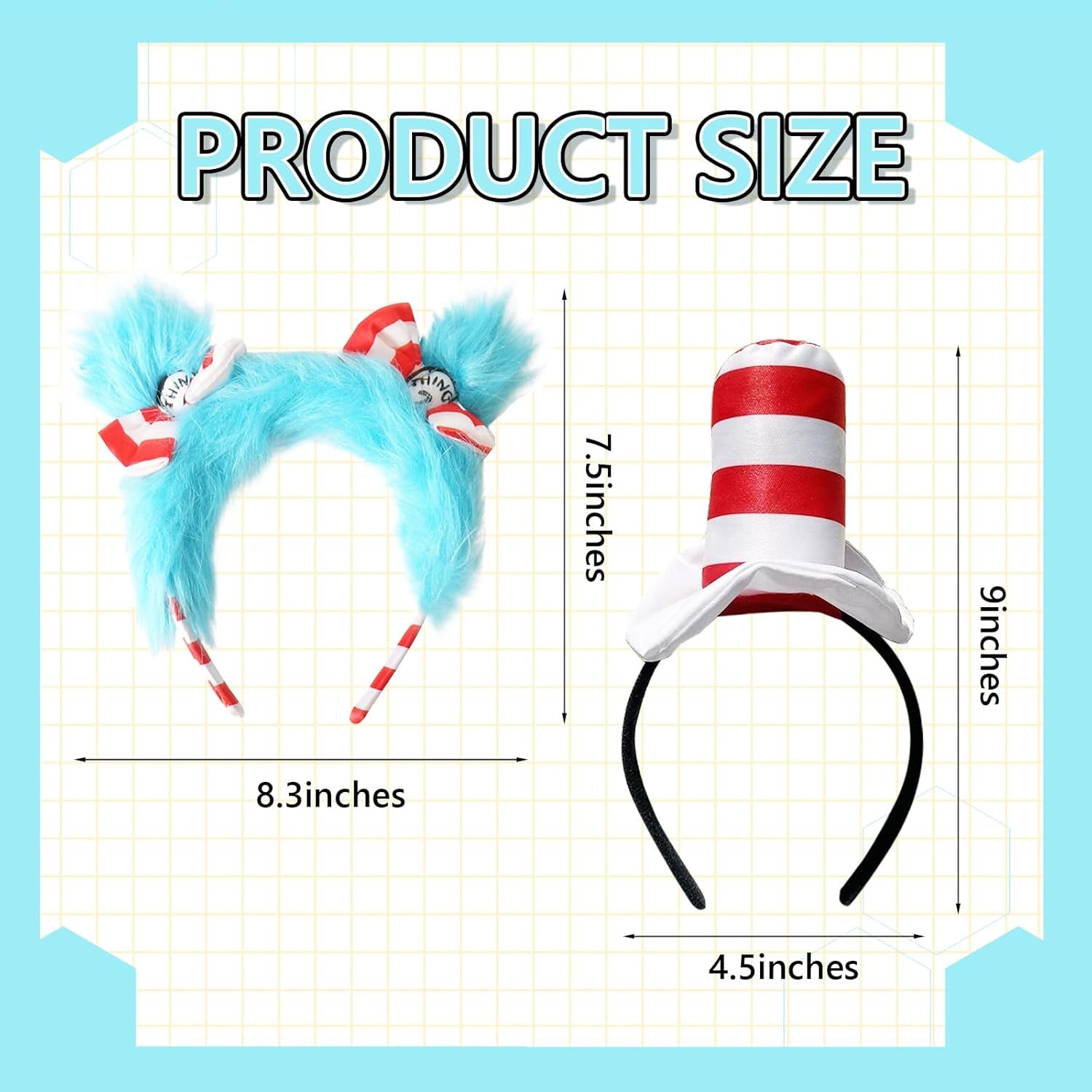 Cat Costumes for Girls Boys Headband,2 Pieces Red White Striped and Thing 1 Costume Headband,Cat Costumes for Halloween Cosplay Party Hair Accessories - Image 2
