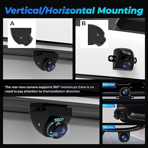 Miniatura 6 de AHD 1080P Cámara de respaldo de vehículo para automóvil, cámaras de visión trasera inversa giratoria de 360°, visión nocturna, IP69K, impermeable,