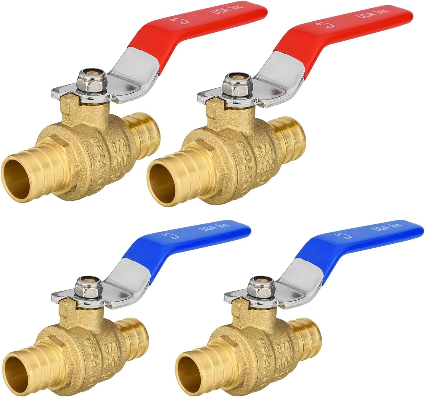 10-Pack Foskan 3/4" PEX Crimp Ball Valve, Brass Quarter Turn Full Port Shut-off Valve for PEX Tubing(Blue and Red)