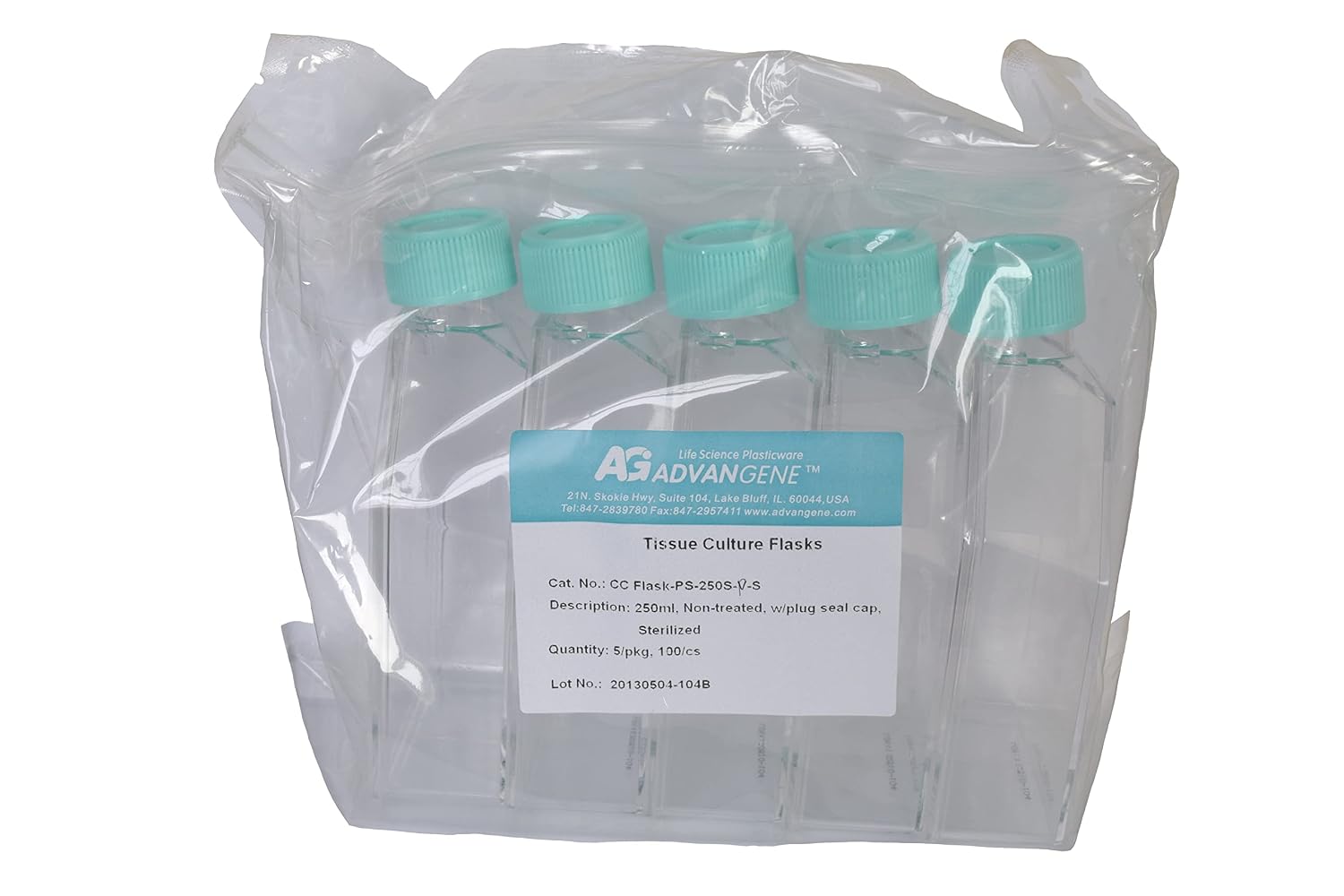 Polystyrene 250 ml Treated Culture Flask (5 Boxes of 5 flasks; 25 flasks in Total)