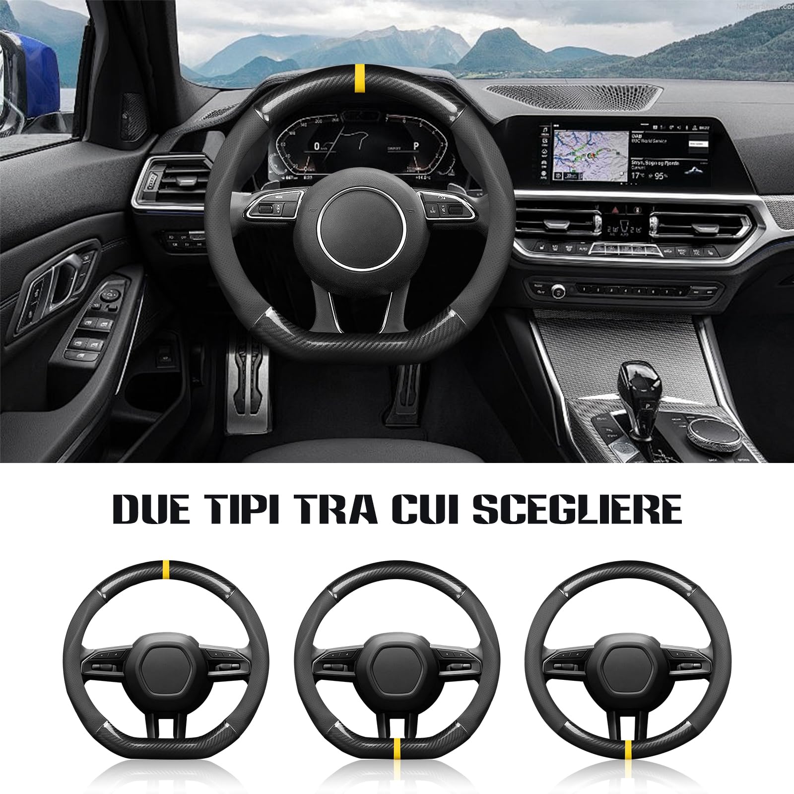 Ergocar Coprivolante per Auto Antiscivolo Sportivo Protezione per Fibra di Carbonio & Pelle PU Universale per Diametro 38 cm (15 ")
