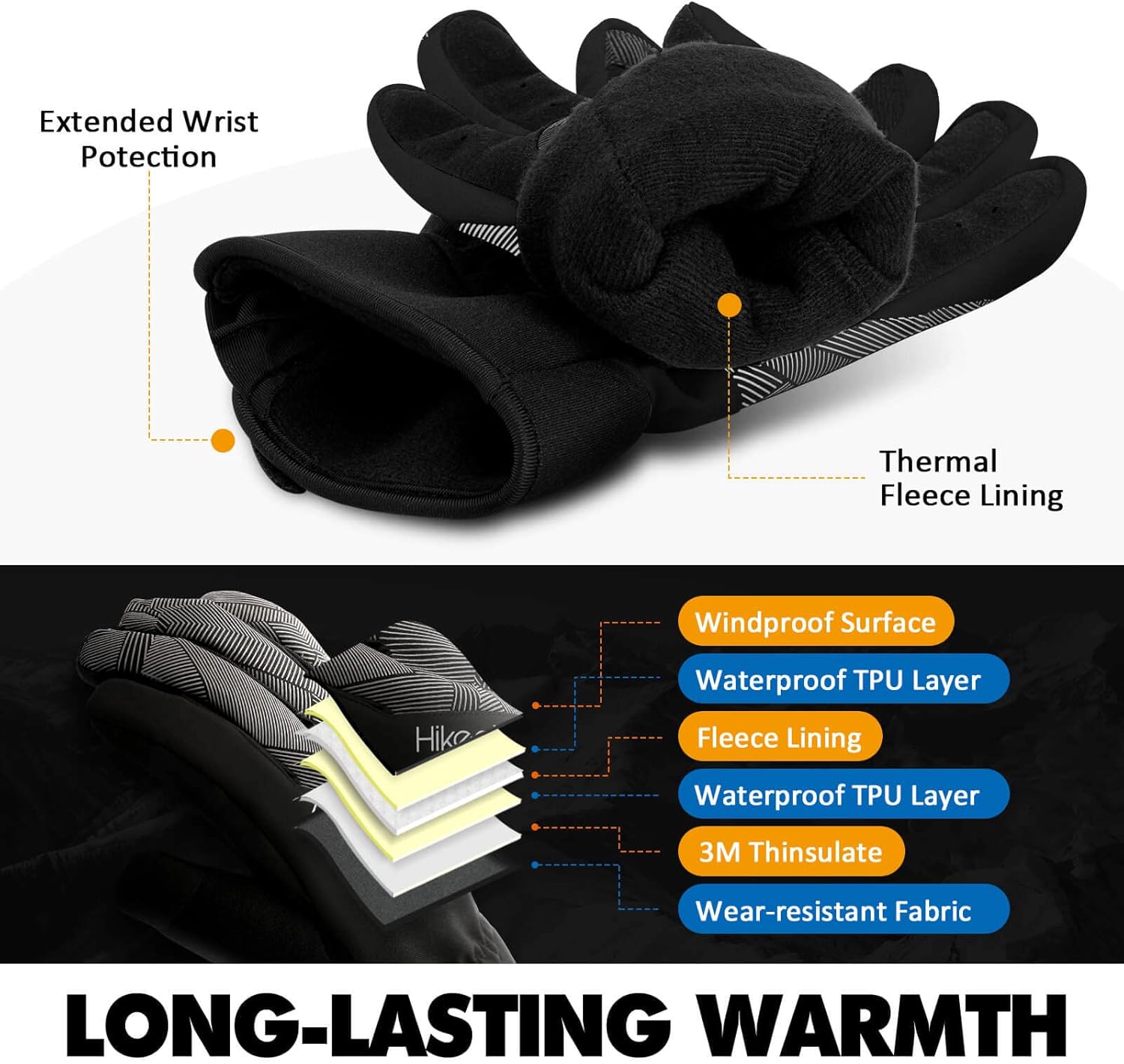 Hikenture Winter Cycling Gloves, 3M Thinsulate Waterproof Bike Gloves for Men&Women, Thermal Touchscreen Warm Biking Gloves : Clothing, Shoes & Jewelry