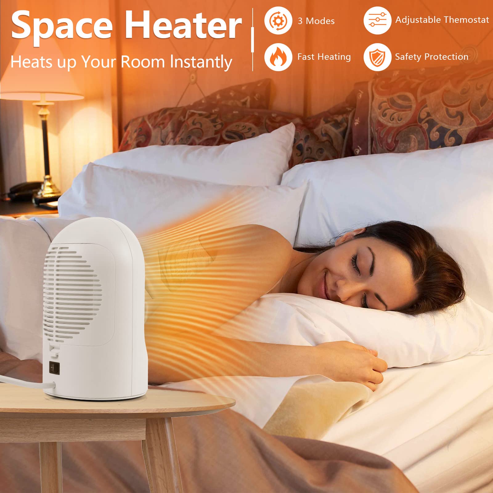 Dreamhigh® Radiateur Soufflant Céramique 1200W, Chauffage D'appoint, Protection contre les surchauffes et Anti-renversement, Radiateur Electrique pour bureau, chambre, Salle de Bain