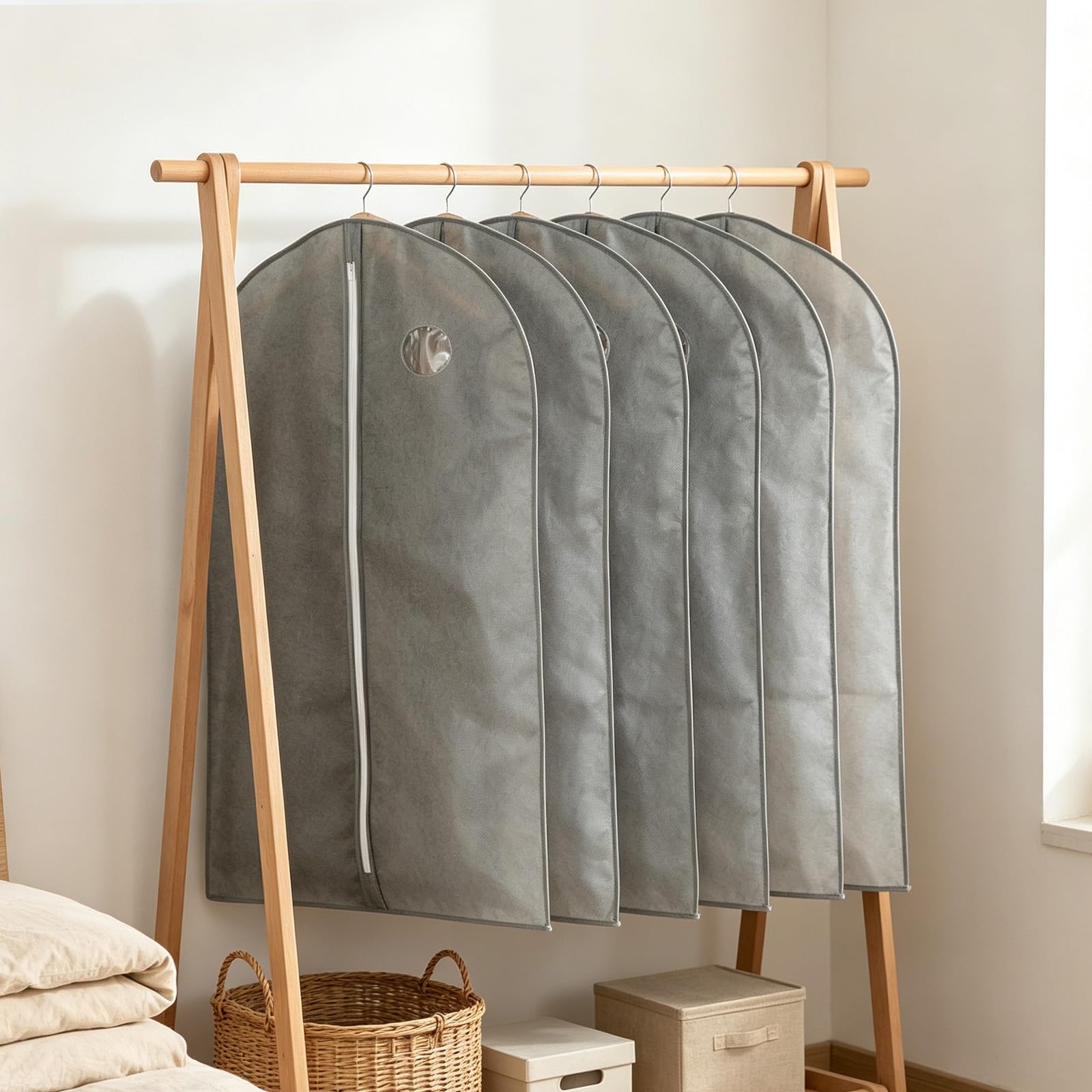Fundas Ropa Porta Trajes, Vestidos Piel Resistente al Polvo y Transpirable | Tela Suave, a Prueba, con Cremallera Reforzada de Fácil Deslizamiento y Ventana Transparent(Beige,24in*48in/60cm*120cm)