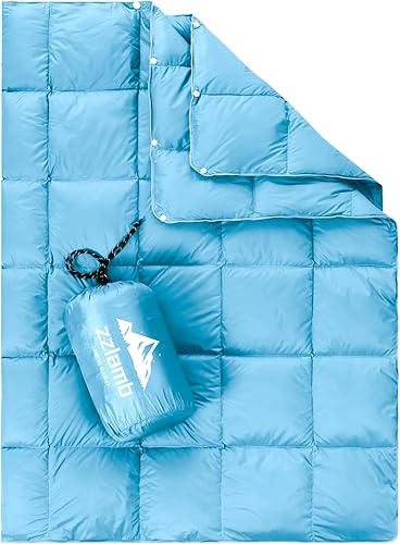 Miniatura 24 de zzlamb Manta de camping de plumón Puffy resistente al agua, manta de viaje de plumón portátil para exteriores, colcha ligera y cálida para sofá