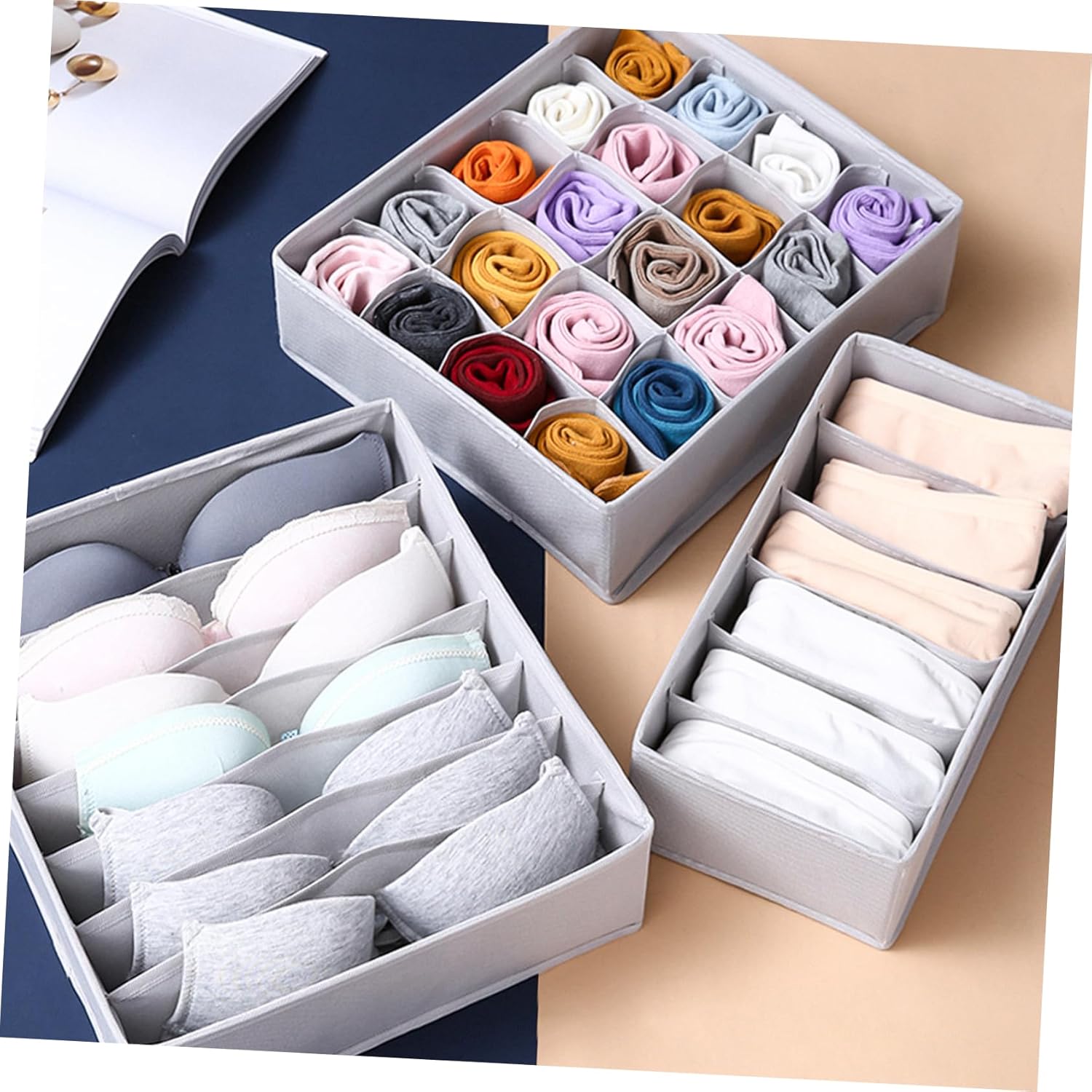 VALICLUD 1Set Washable Cloth Underwear Organizer Drawer Storage Box for Socks and Briefs Sorting Container Colors for Home Supplies and Travel