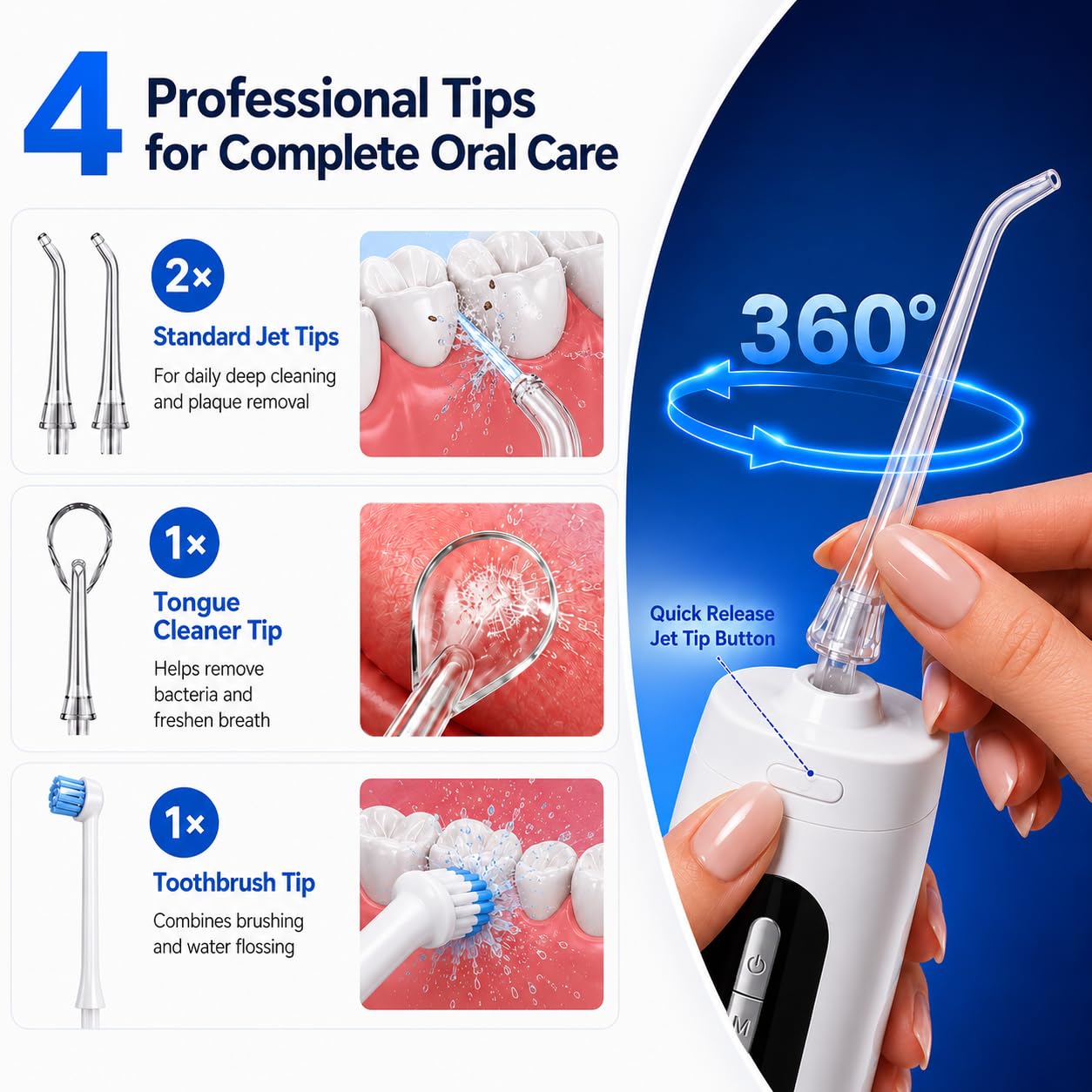 Water Flosser - Dispositivo de hilo dental inalámbrico recargable (blanco)