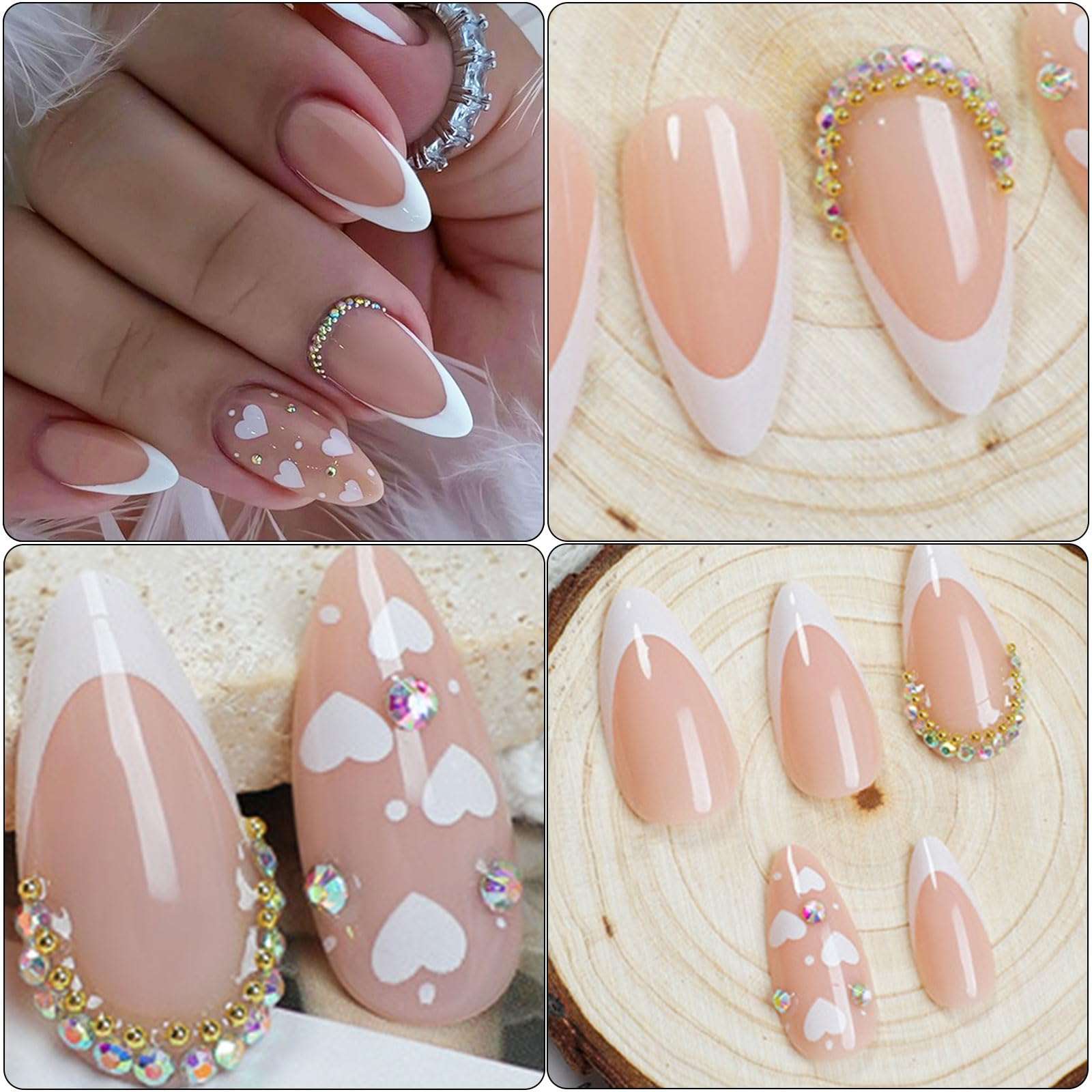 24 unghie artificiali corte a mandorla lucida a forma di cuore, con punta francese, accessori per manicure per ogni occasione