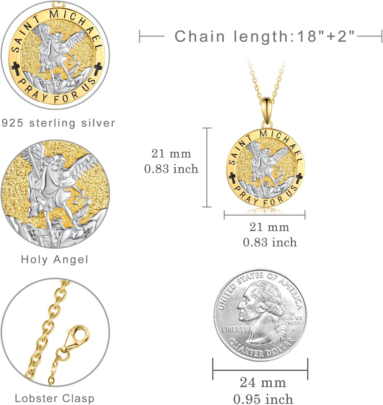 TYSO Saint Michael Medal/Guardian Angel Necklace 925 Sterling Silver for Women Men - Image 4