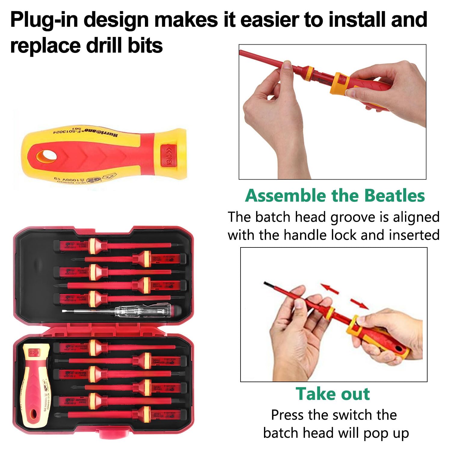 13 Pezzi Set 1000 V Set Cacciaviti Isolati, Cacciaviti Professionali Magnetico Elettricista, Kit Giraviti Elettricista, Cacciavite Intercambiabile, in Acciaio CRV