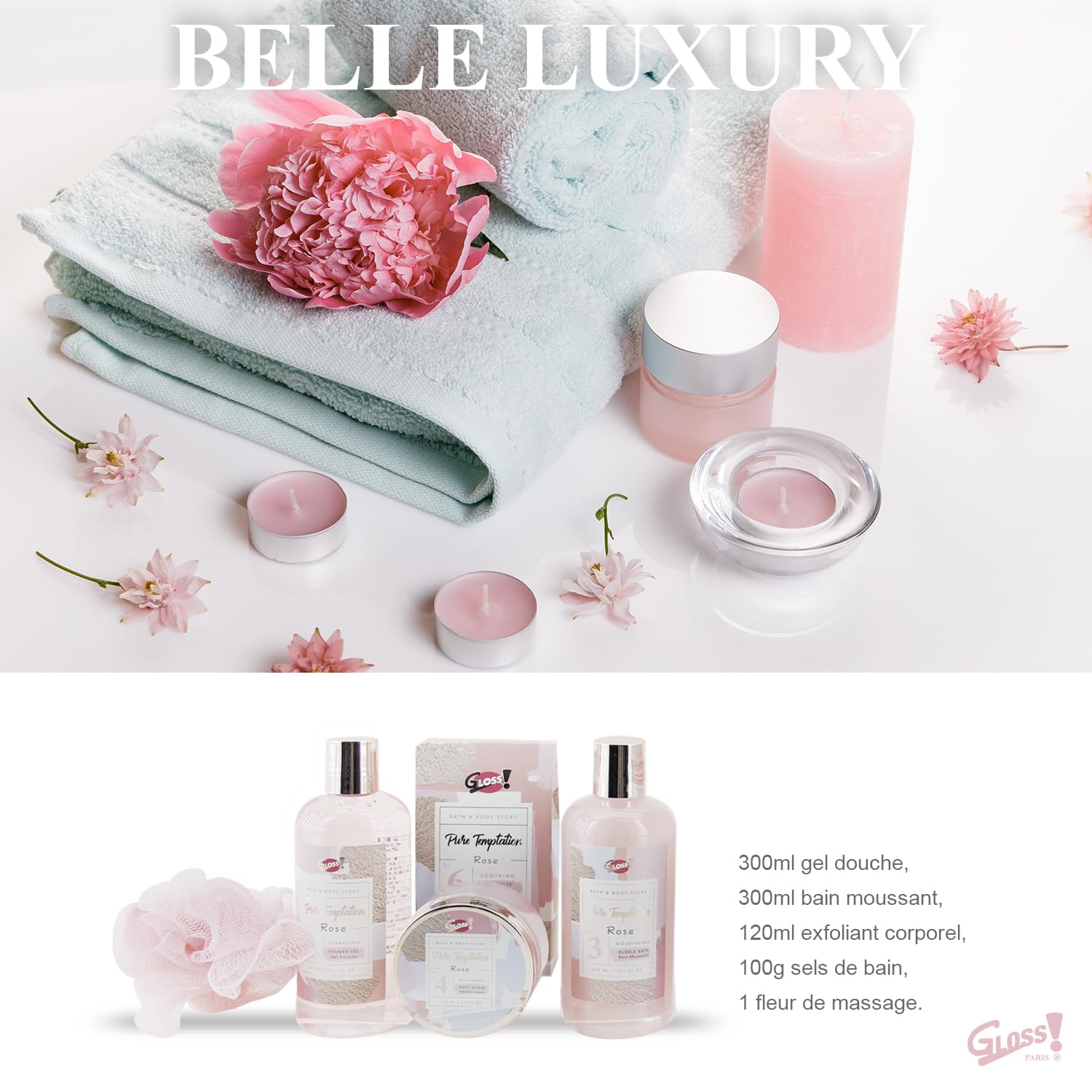 GLOSS ! Zestaw upominkowy do kąpieli RÓŻA – produkty wellness – oryginalny zestaw upominkowy dla kobiet, na urodziny, Dzień Matki, Boże Narodzenie, Walentynki – VanITY