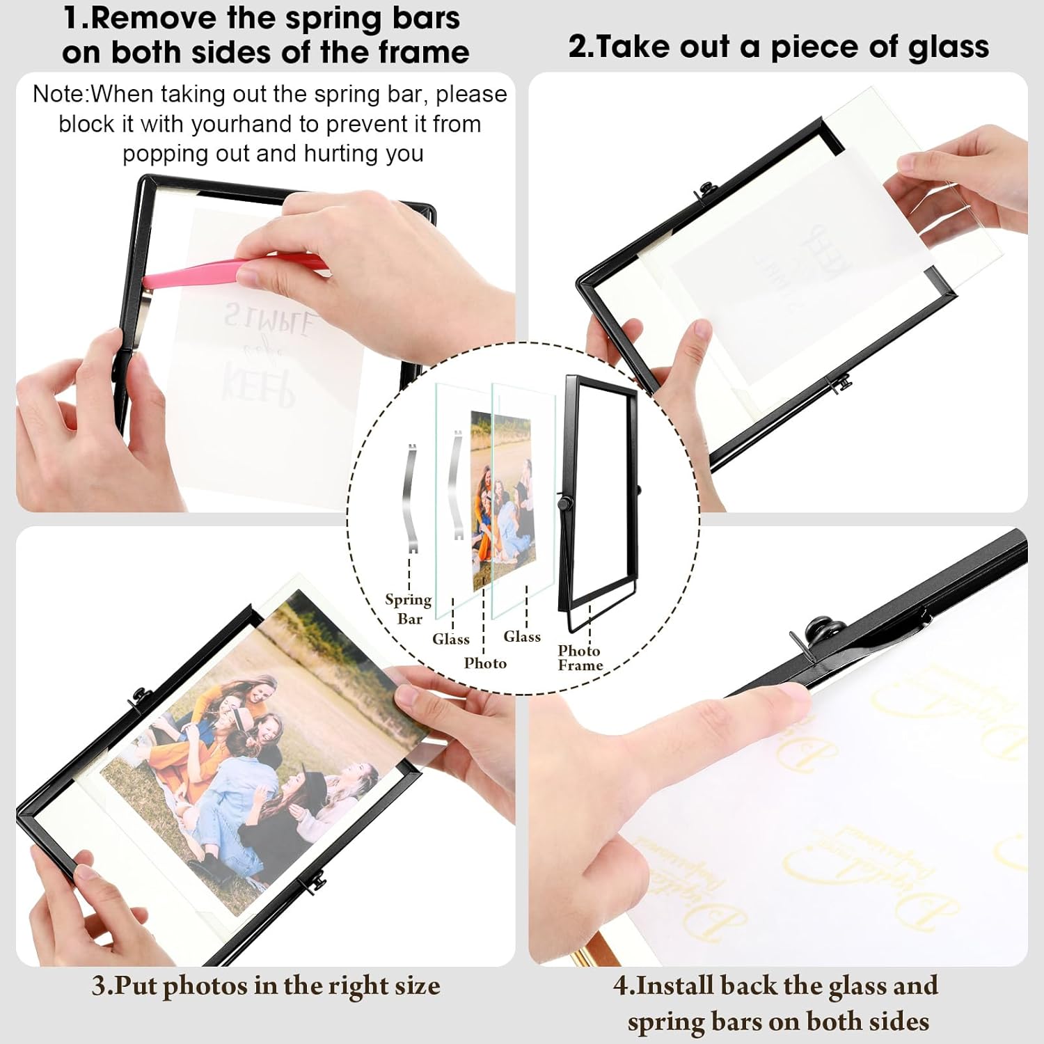 Amyhill Set of 6 Metal Picture Frames Vintage Minimal Ornate Floating Frames 4, 6, 7 Inches Photo Antique Easel Stand Vertical Glass Holder for Pictures Photos Desk Tabletop Display(Black) - Image 4